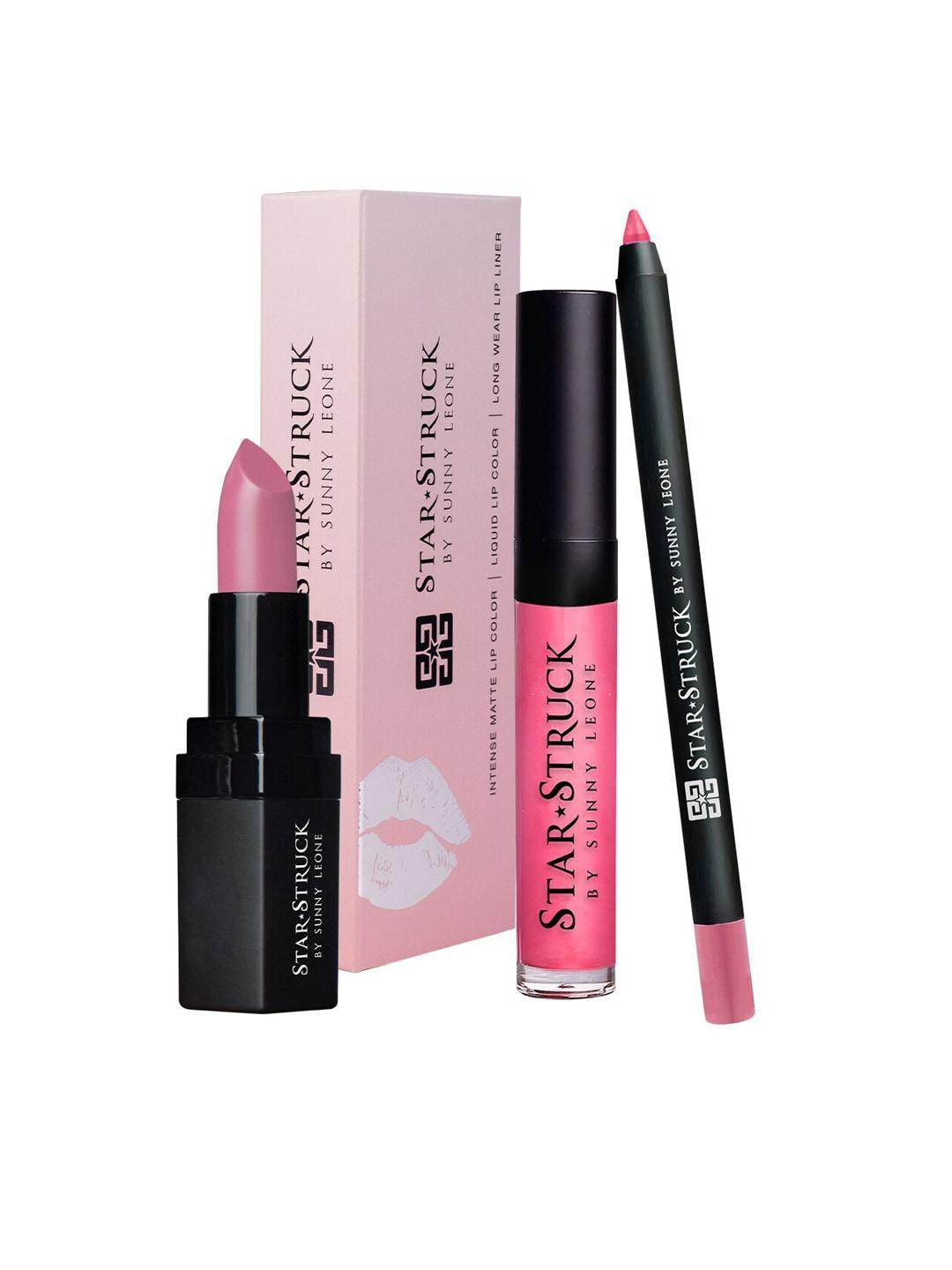 STAR STRUCK BY SUNNY LEONE Set Of 3 Long Lasting Highly Pigmented Lip Kit- Pink Peony