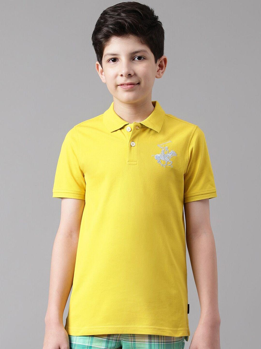 Beverly Hills Polo Club Boys Yellow Polo Collar Pure Cotton Applique T-shirt