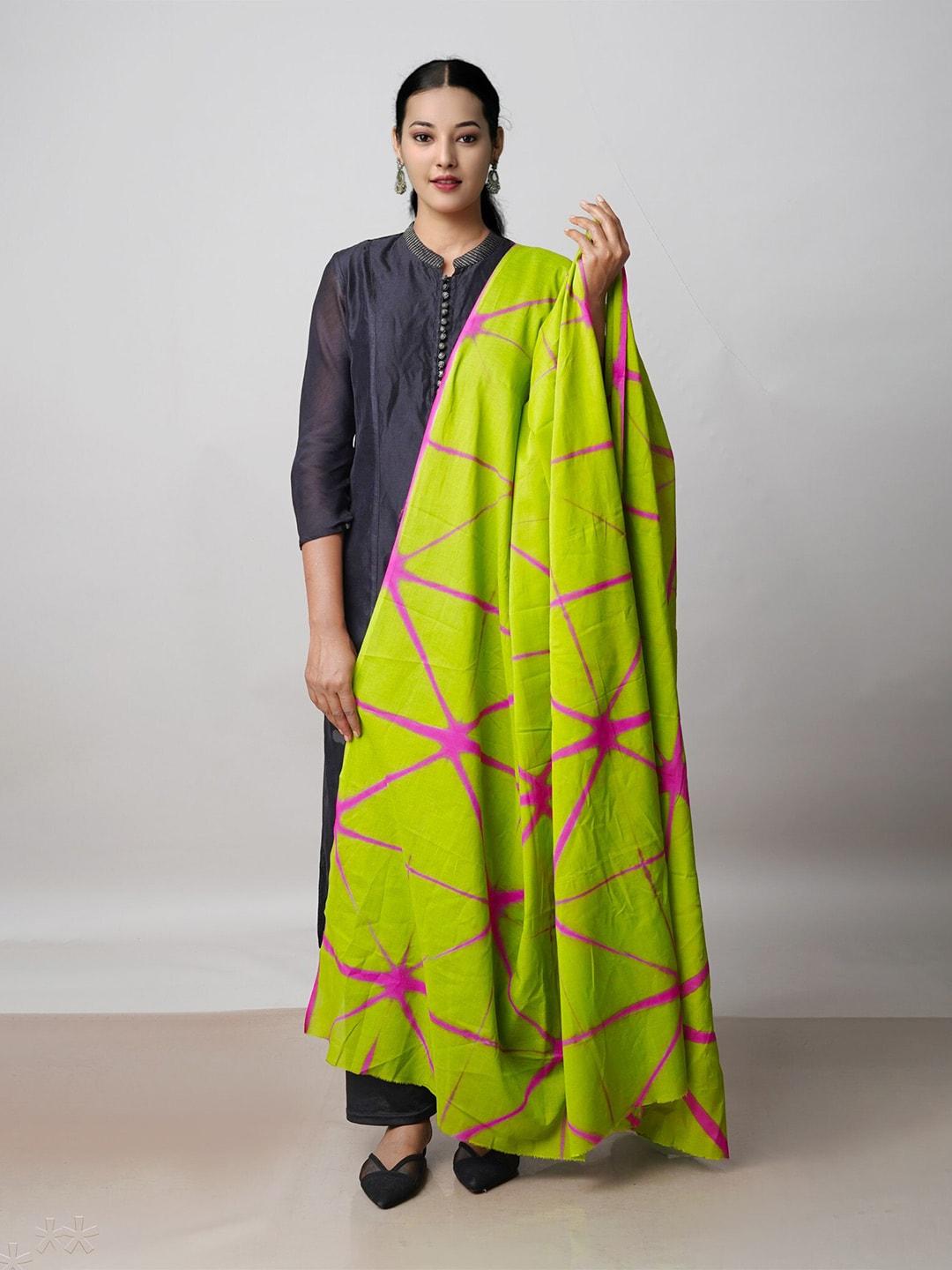 Unnati Silks Green & Pink Printed Pure Cotton Dupatta