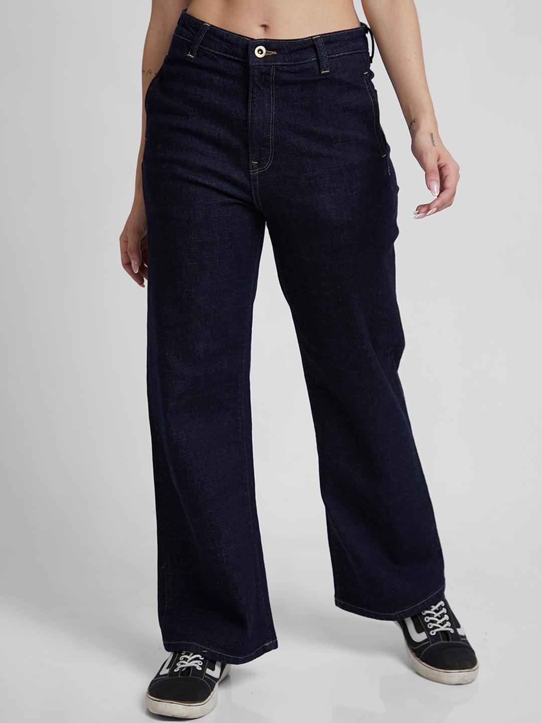 SPYKAR Women Wide Leg High-Rise Clean Look Cotton Stretchable Jeans