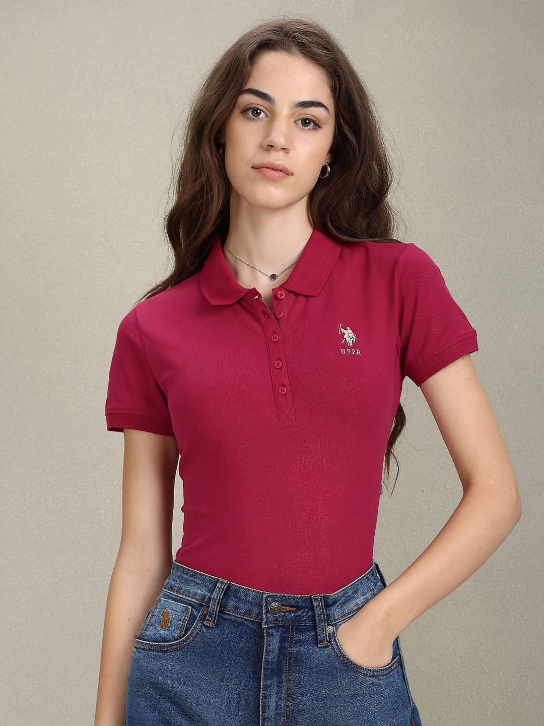 U.S. Polo Assn. Women Polo Collar Slim Fit Cotton Casual T-shirt