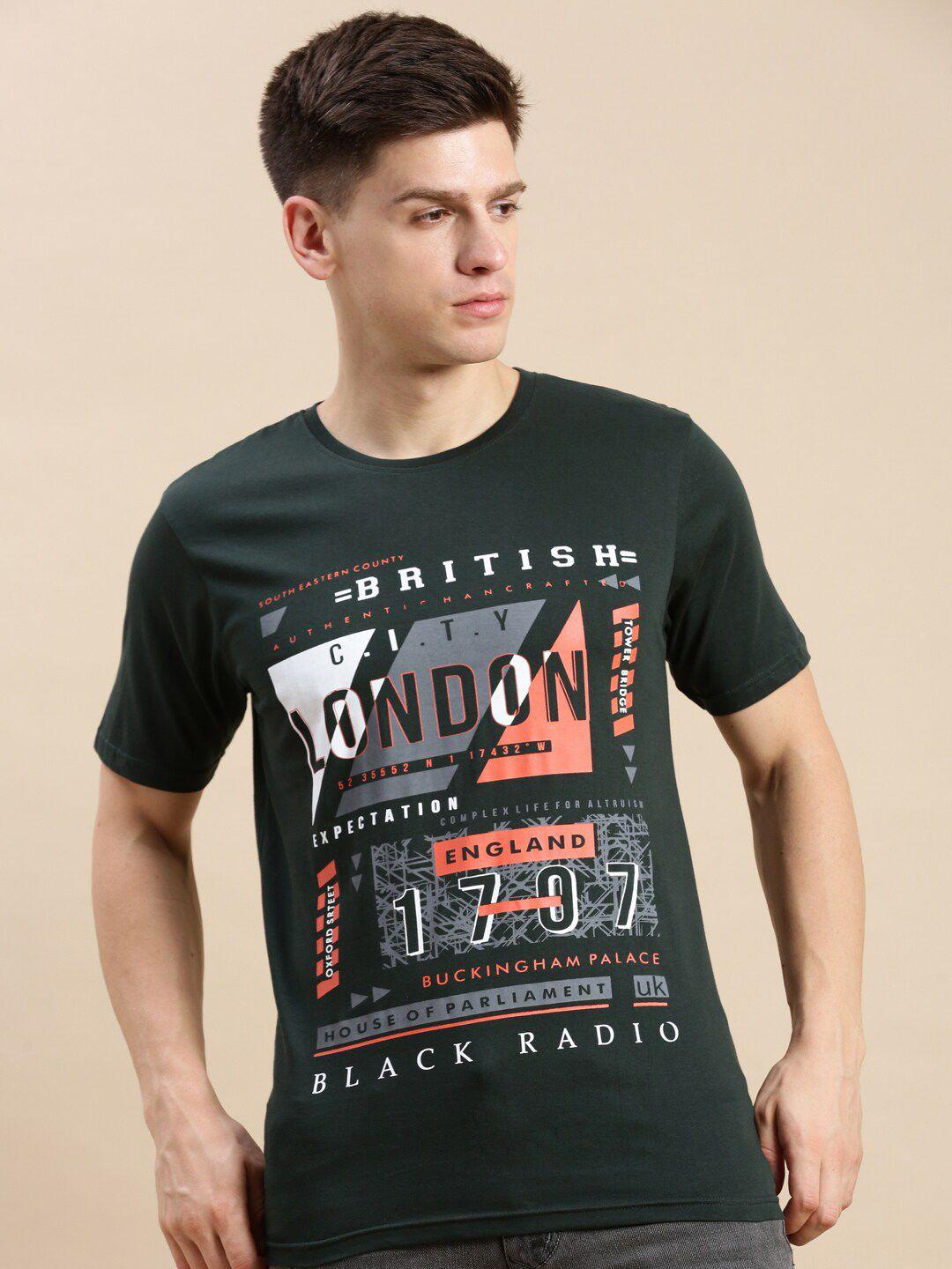 BLACK RADIO Typography Printed Round Neck Cotton T-Shirt
