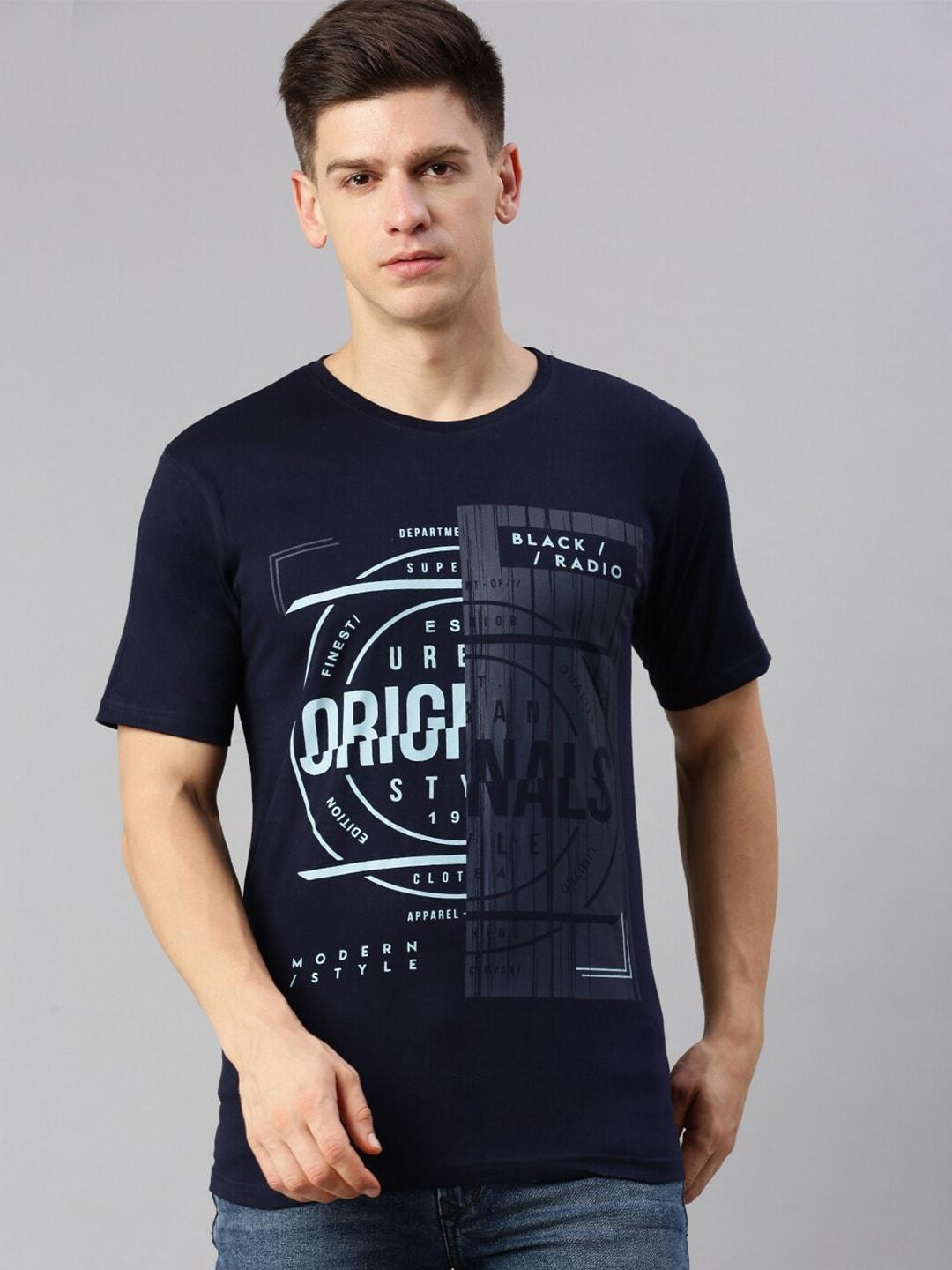 BLACK RADIO Typography Printed Pure Cotton T-shirt