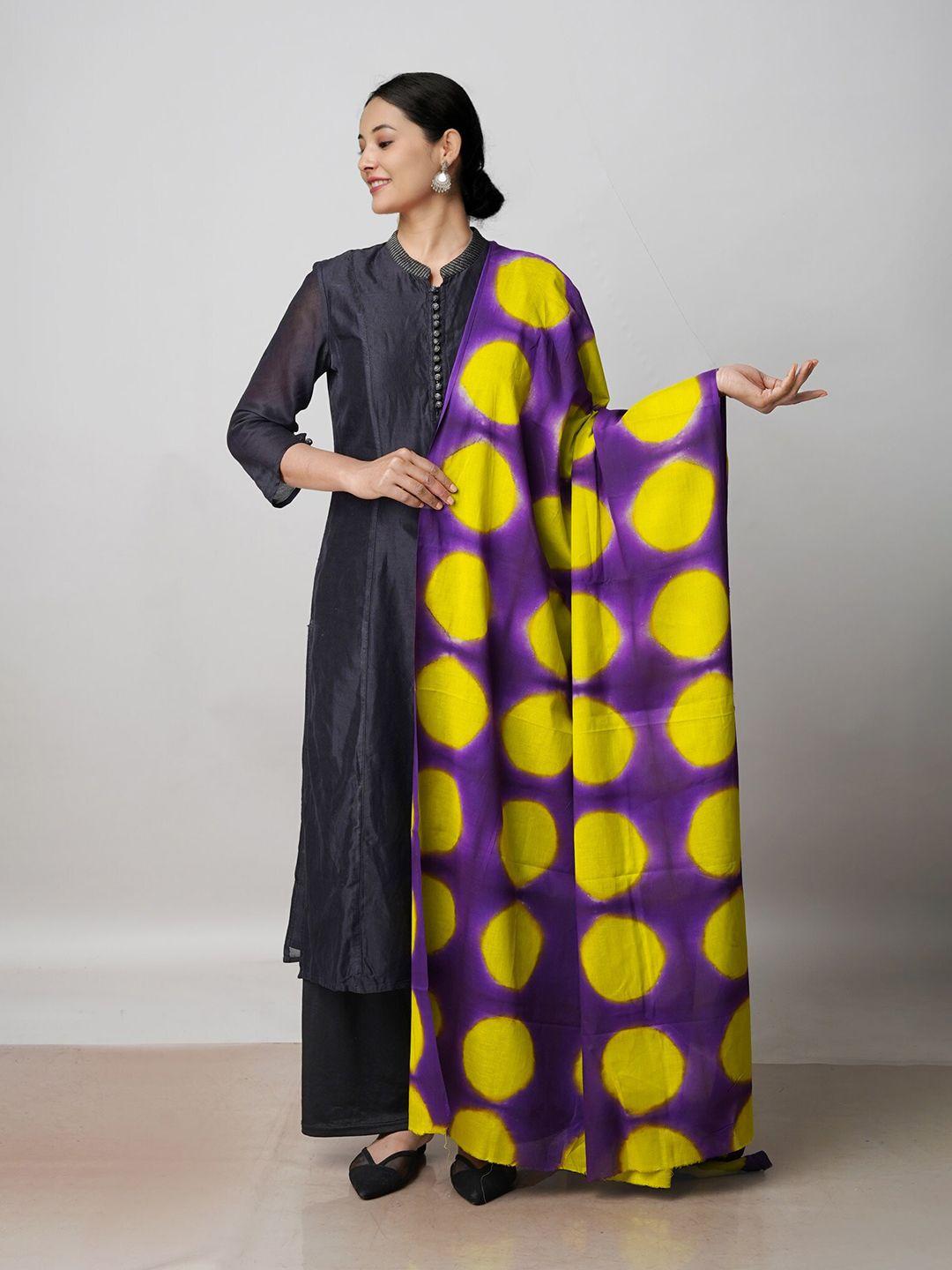 Unnati Silks Purple & Yellow Printed Pure Cotton Tie and Dye Dupatta