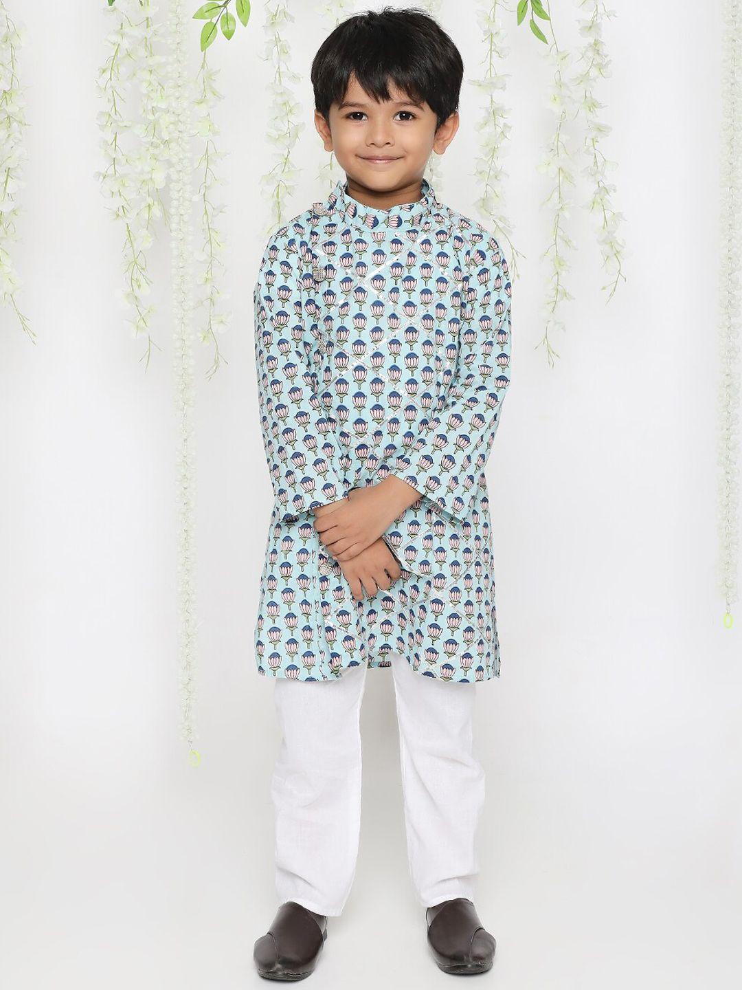 kid1-boys-ethnic-motifs-printed-regular-pure-cotton-kurta-with-pyjamas