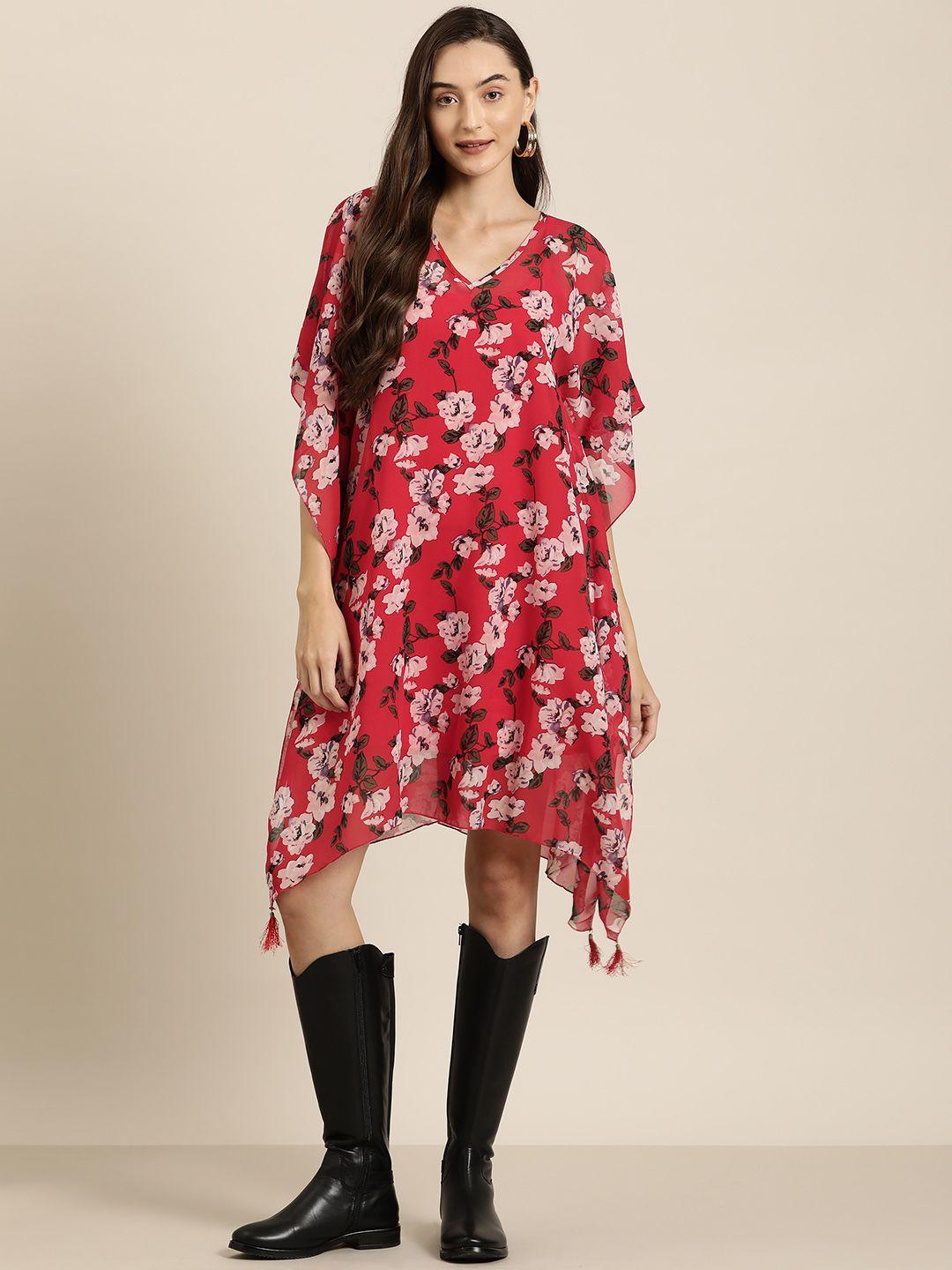qurvii-floral-print-kimono-sleeves-georgette-kaftan-dress