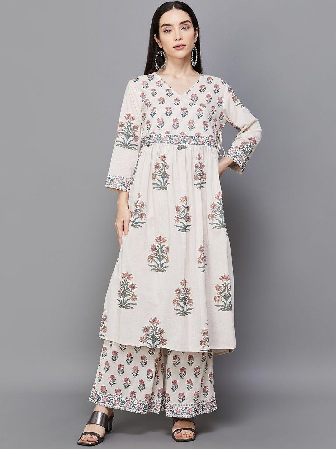 Melange by Lifestyle Floral Printed Regular Pure Cotton Kurta With Trousers