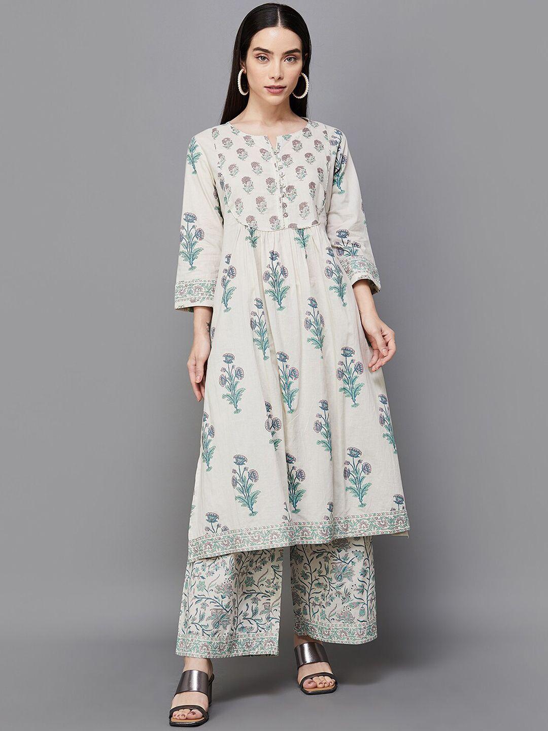 Melange by Lifestyle Floral Printed Regular Pure Cotton Kurta With Palazzos