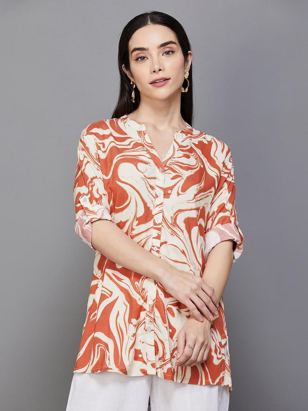 Melange by Lifestyle Printed Mandarin Collar A-Line Kurti