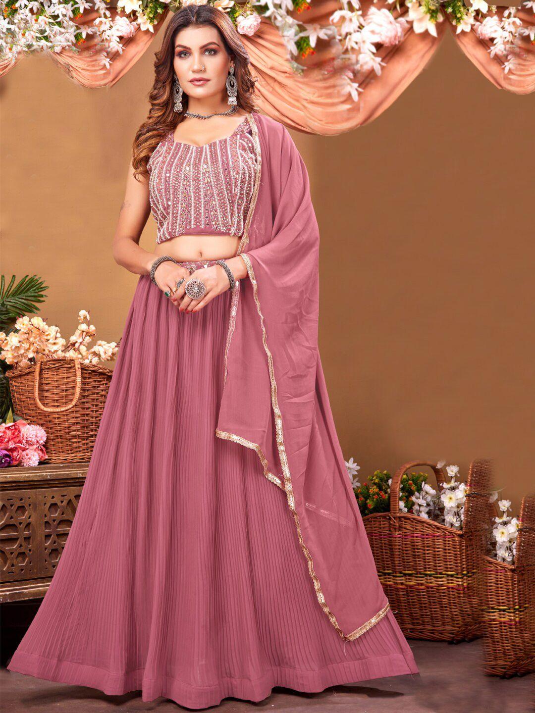 Chhabra 555 Pink Embellished Sweetheart Neck Lehenga With Choli & Dupatta