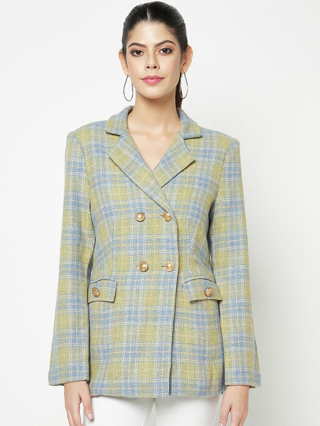 HOUSE OF S Checked Notched Lapel Double Breasted Blazer