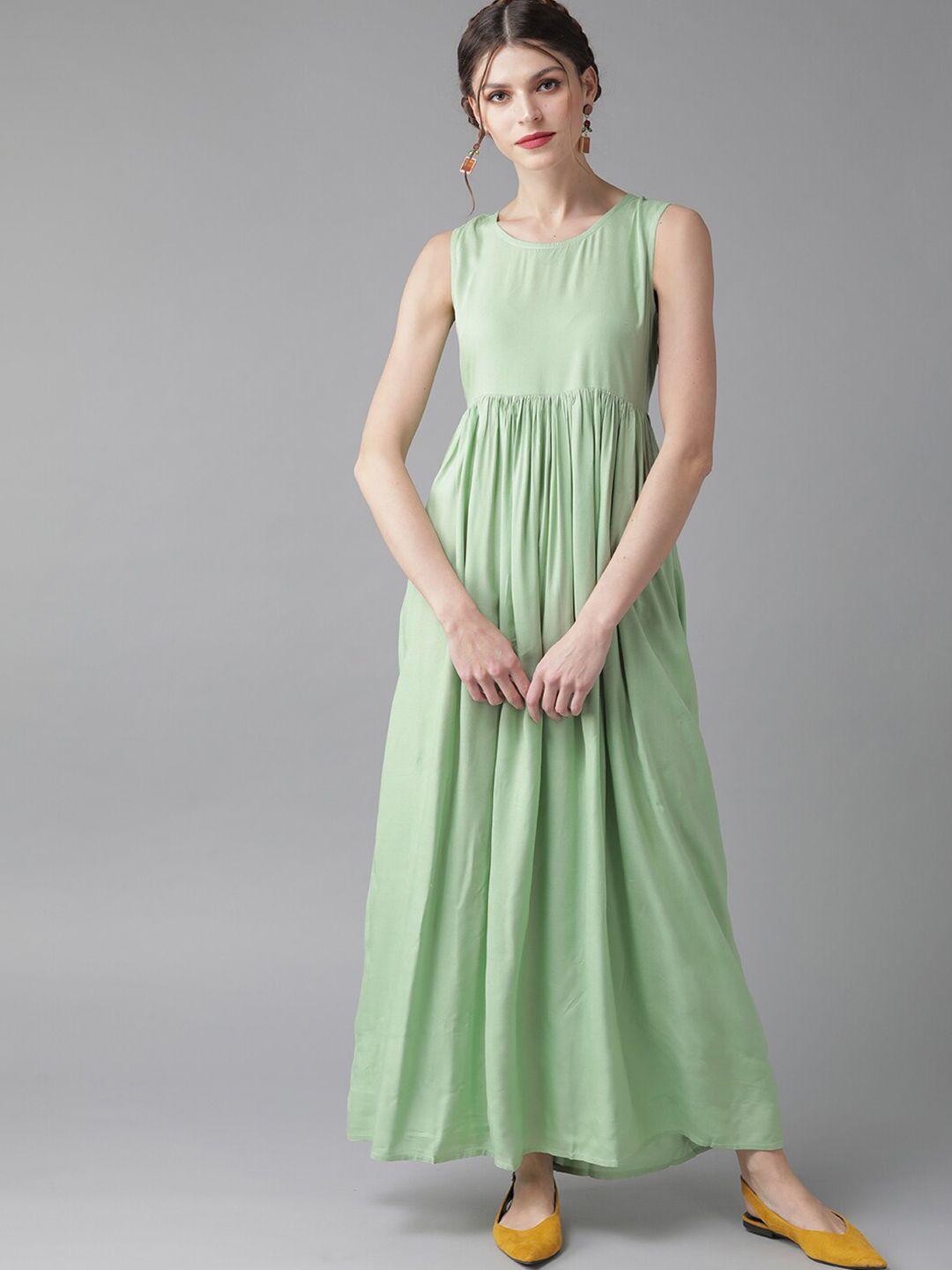 AKS Green Ethnic Motifs Print Layered Maxi Dress