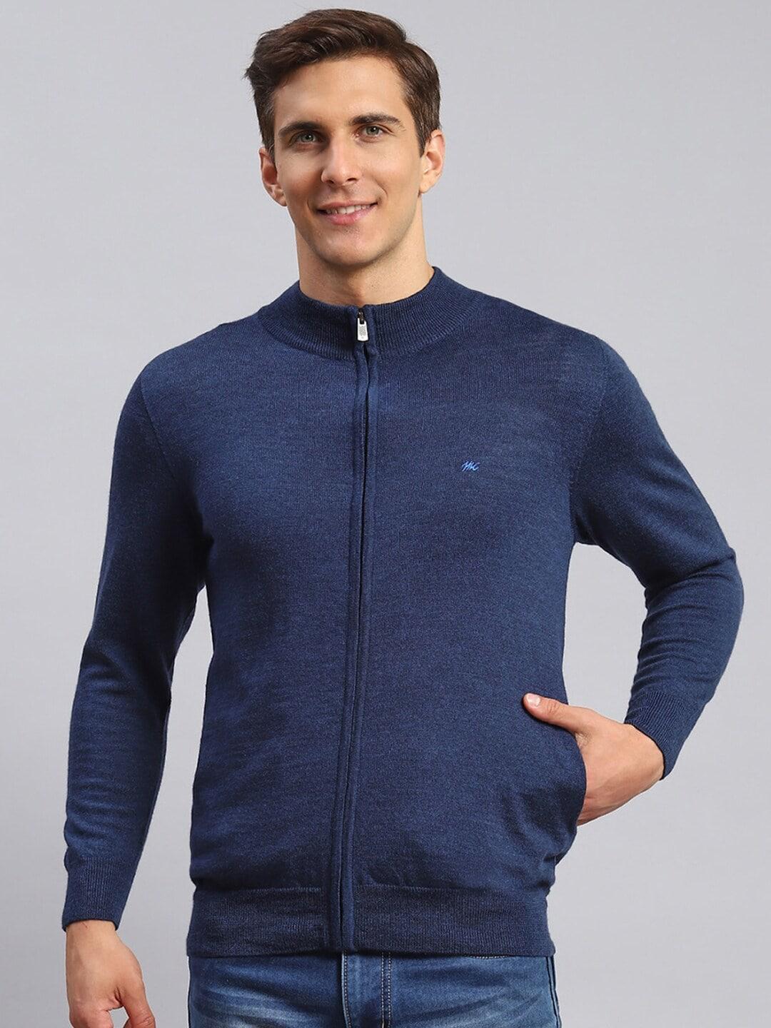 Monte Carlo Mock Neck Ribbed Pure Woollen Front Open Pullover