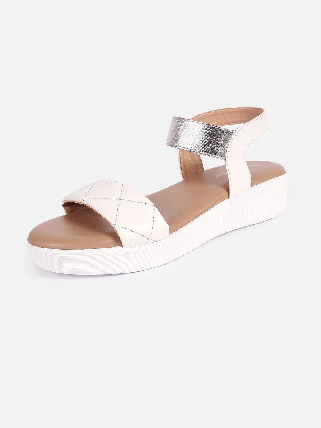 Mast & Harbour White Textured Open Toe Flats With Backstrap