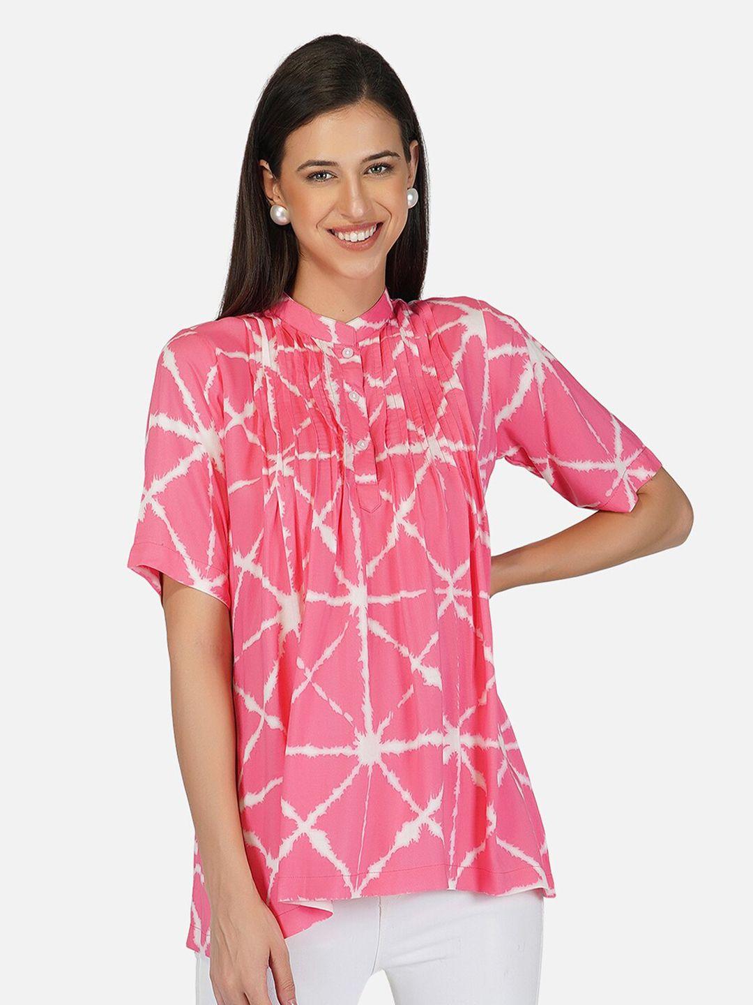 kalini-pink-print-mandarin-collar-kimono-sleeve-top
