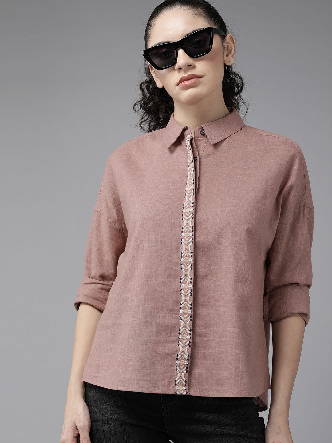 Roadster Women Embroidered Opaque Casual Shirt