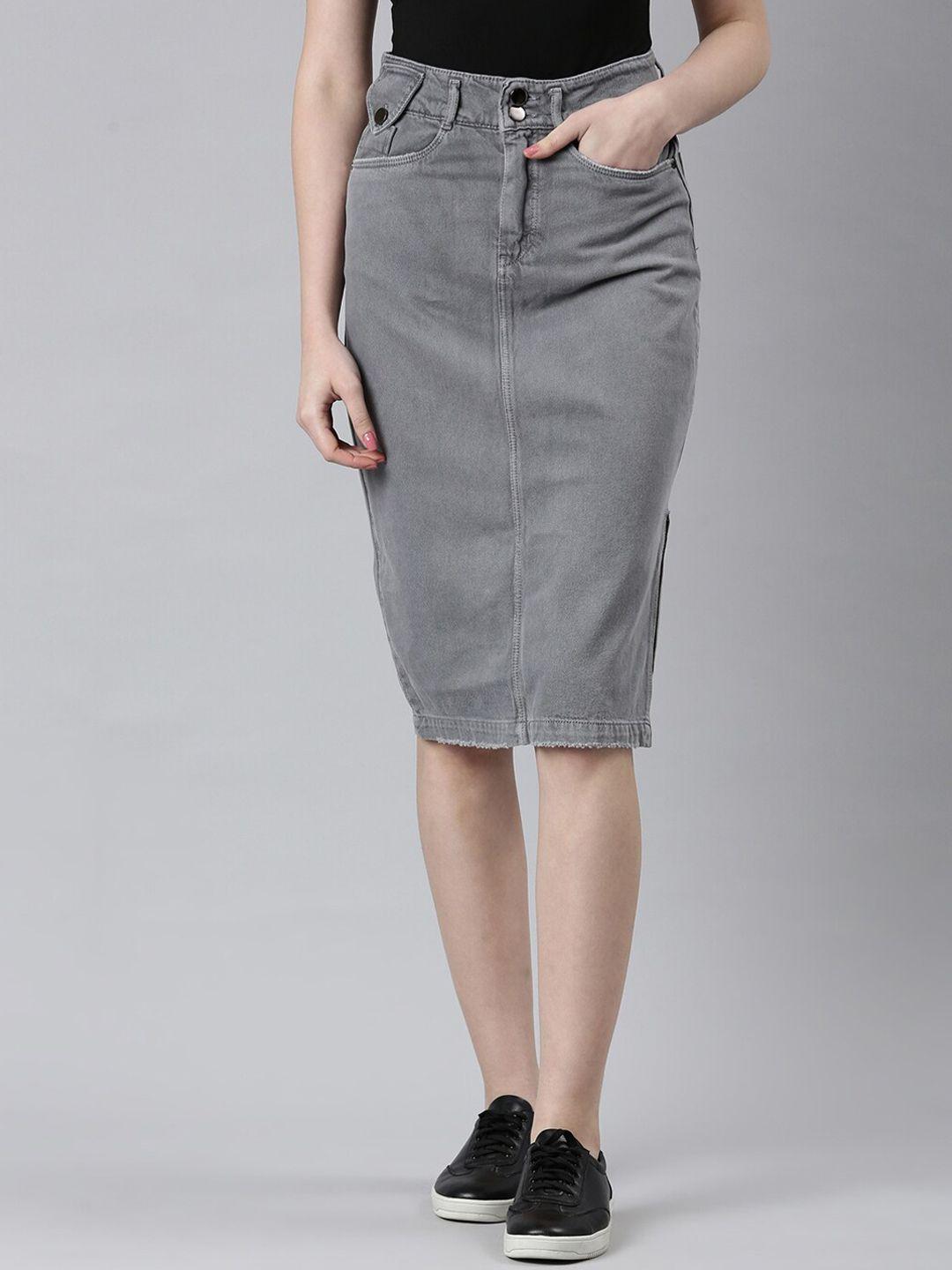 SHOWOFF Denim A-Line Midi Skirt