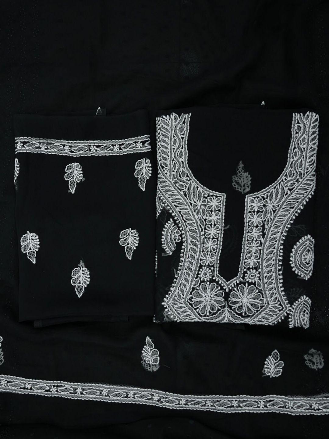 PARAMOUNT CHIKAN Black & White Embroidered Unstitched Dress Material