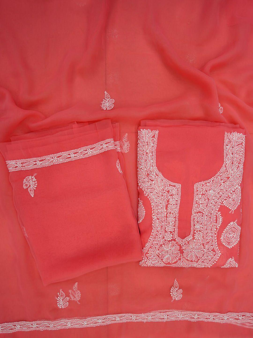 PARAMOUNT CHIKAN Pink & White Embroidered Unstitched Dress Material