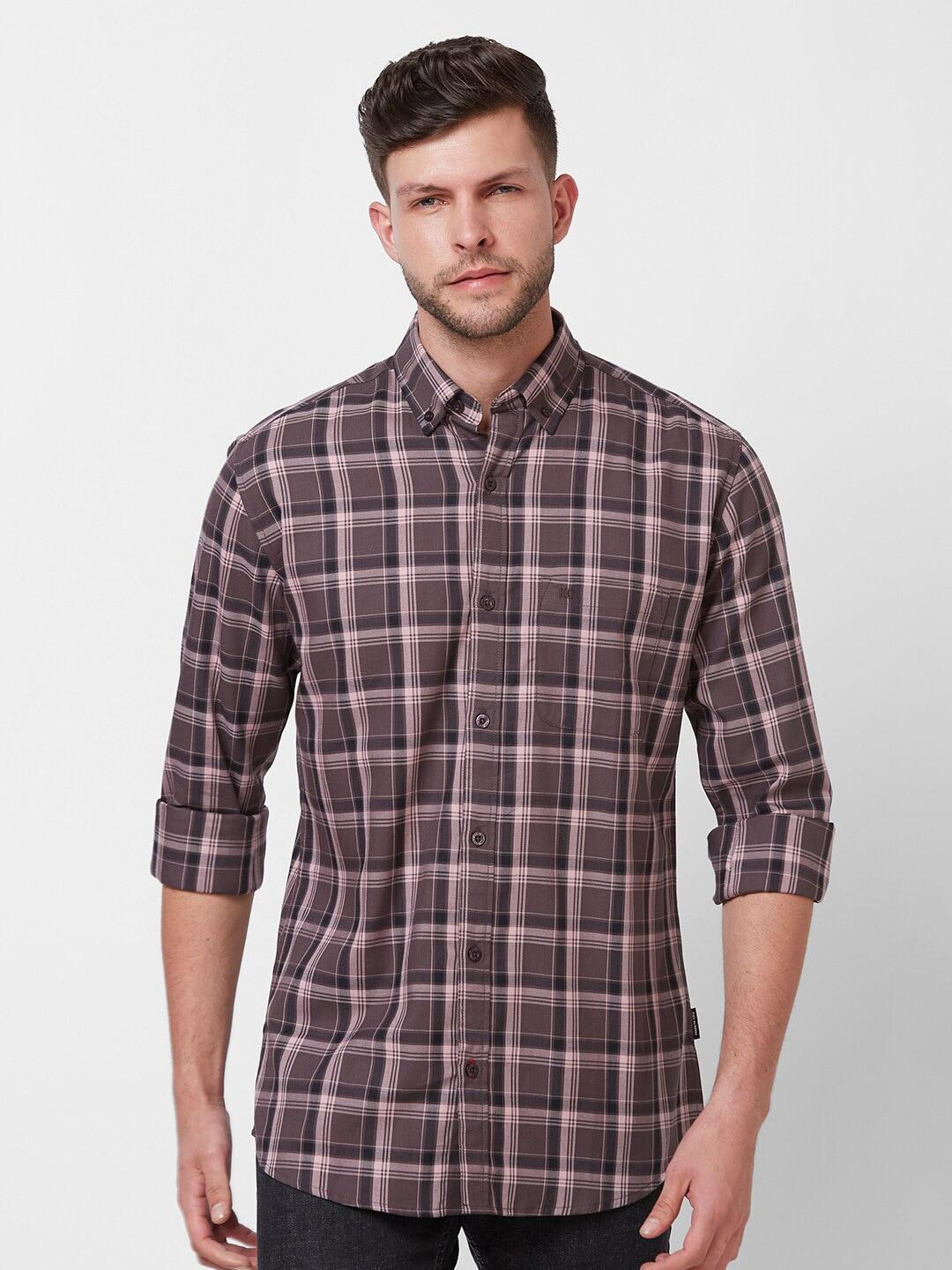 Kenneth Cole Men Purple Slim Fit Opaque Checked Casual Shirt