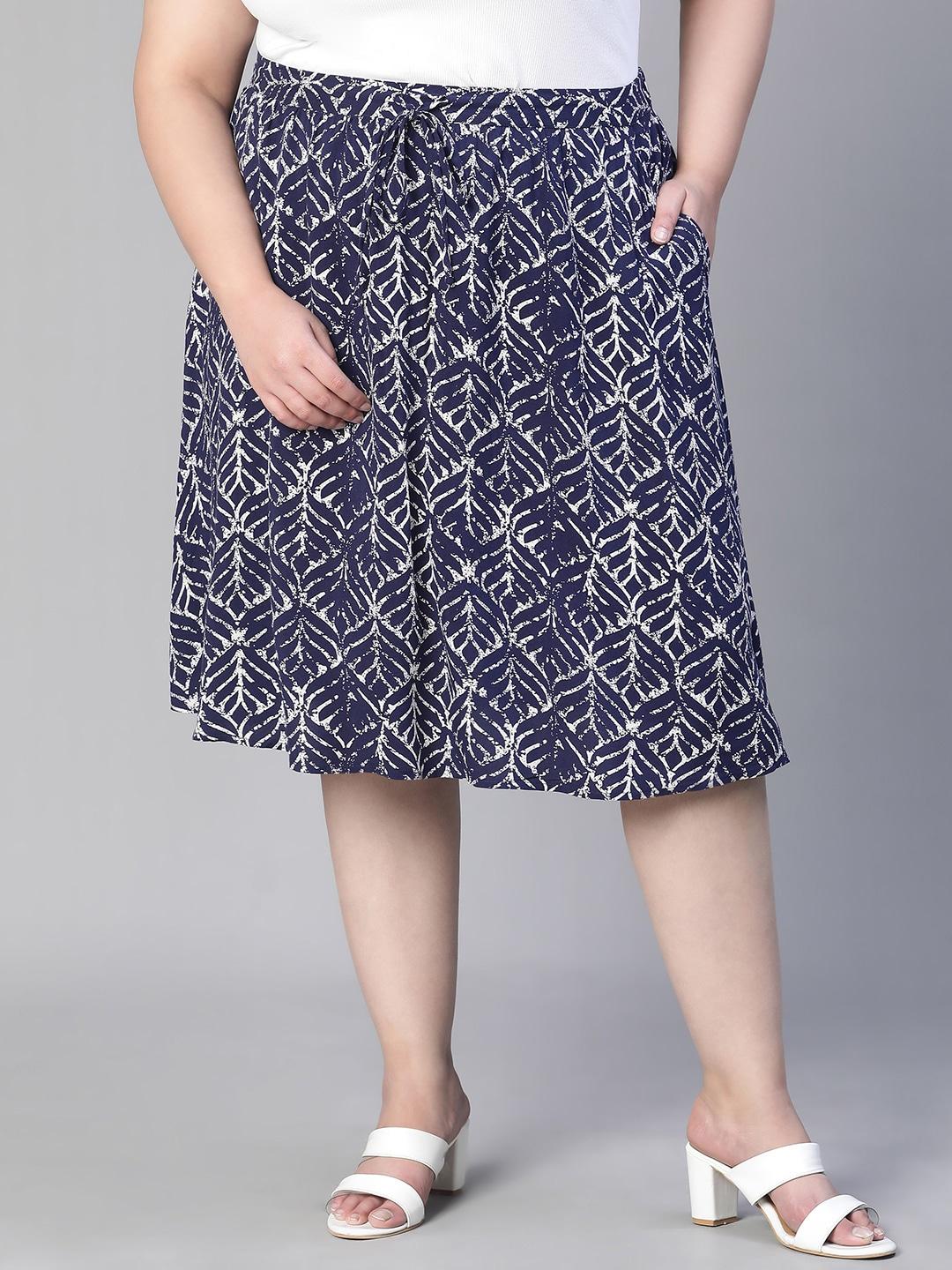 Oxolloxo Plus Size Floral Printed Flared Midi Skirt