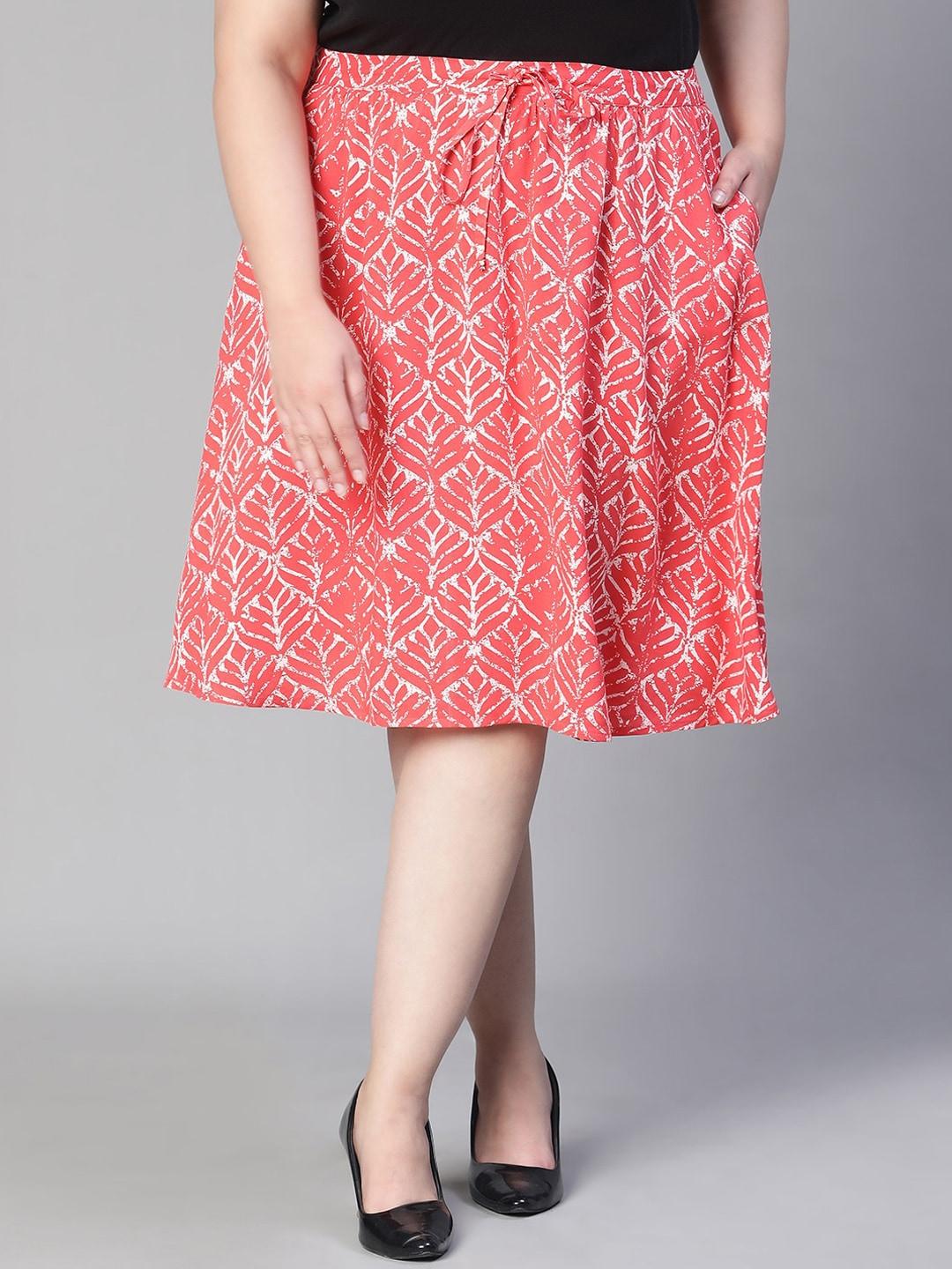 Oxolloxo Plus Size Floral Printed Flared Midi Skirt