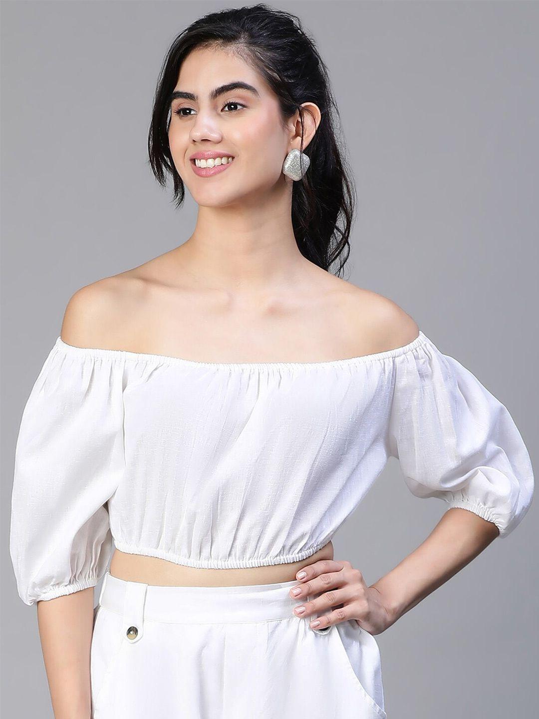 oxolloxo-off-shoulder-puff-sleeve-pure-cotton-bardot-crop-top