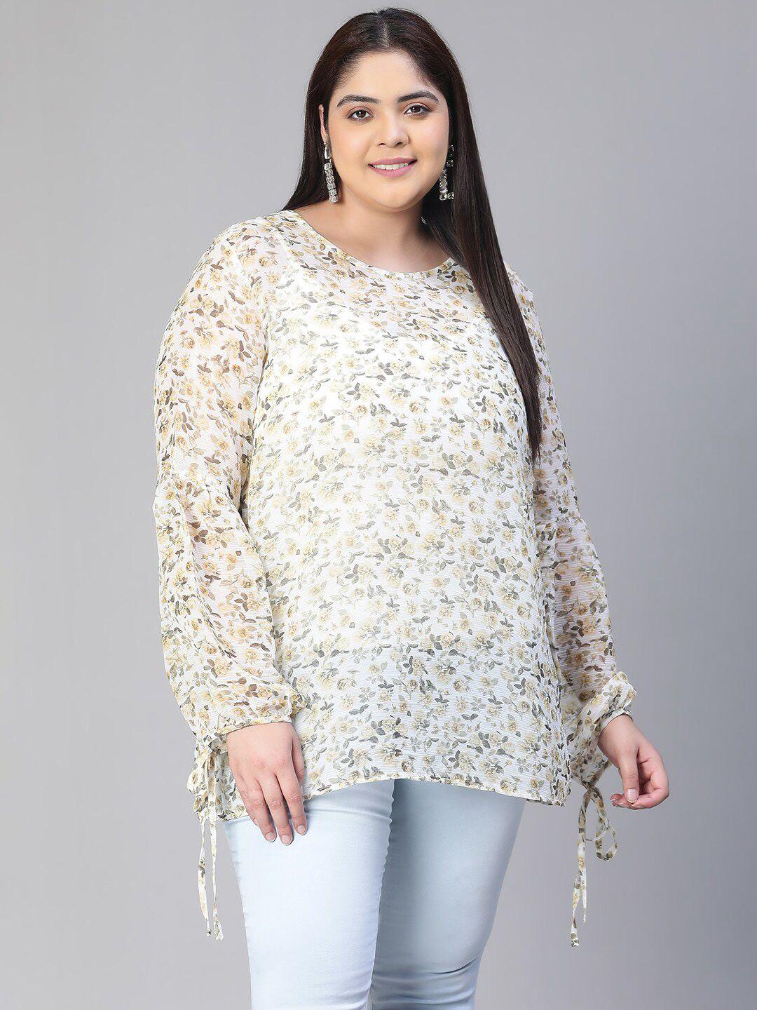 oxolloxo-plus-size-floral-printed-bell-sleeve-chiffon-top
