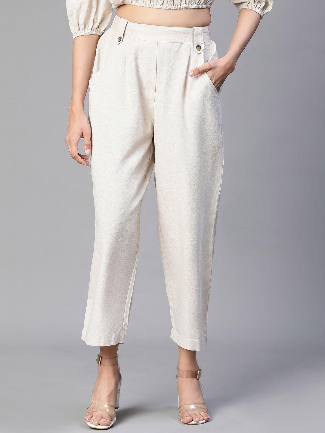 oxolloxo-women-relaxed-loose-fit-easy-wash-pleated-cotton-trousers