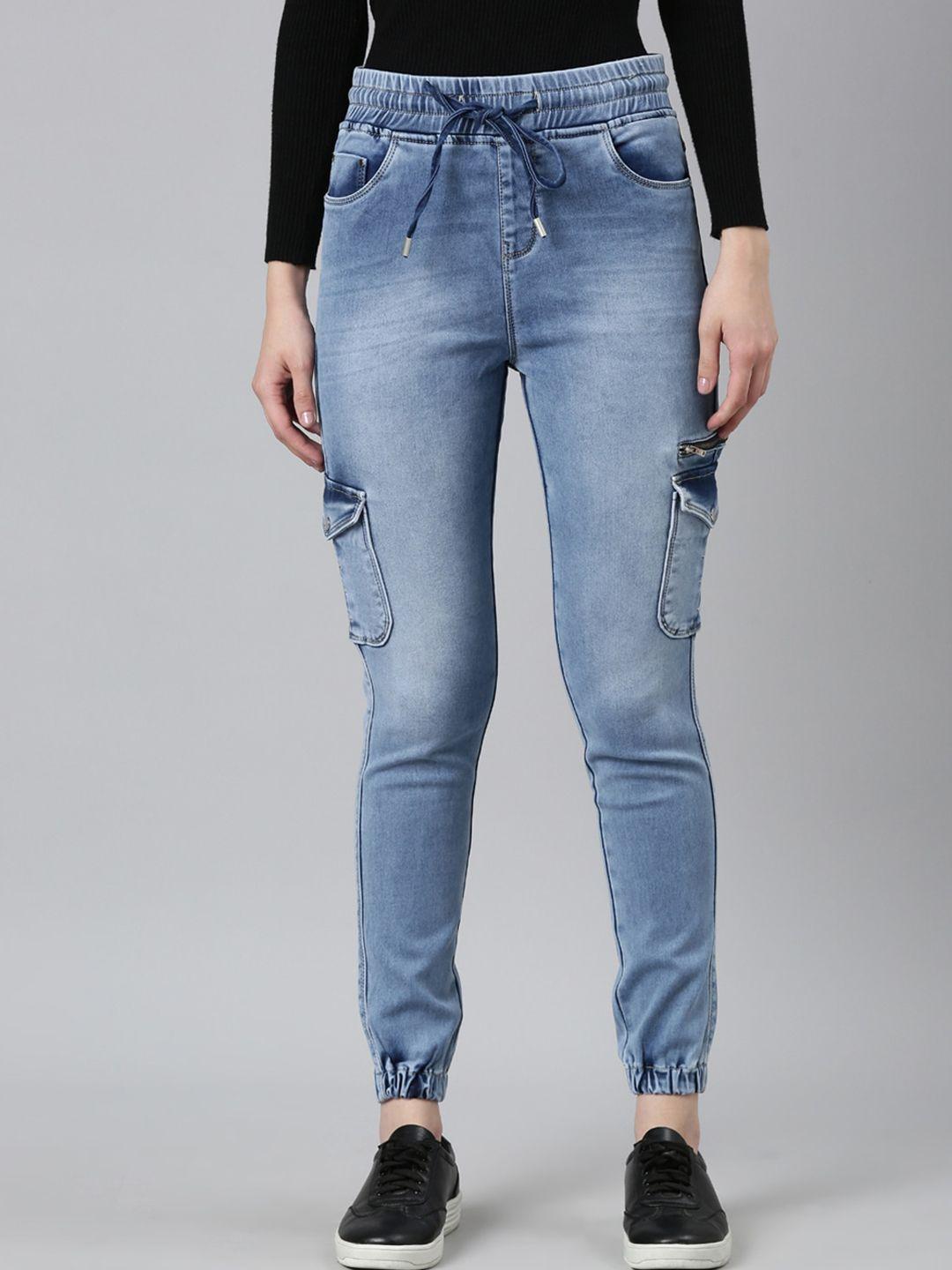 showoff-women-jean-heavy-fade-cuffed-hem-stretchable-jogger-jeans