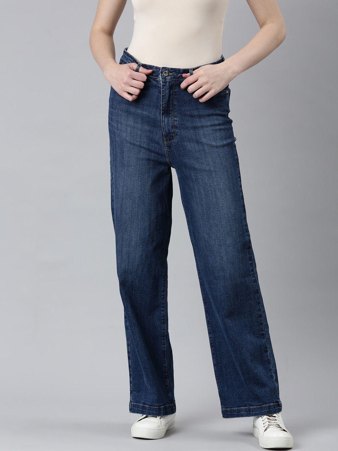 SHOWOFF Jean Acid Wash Wide Leg Mid-Rise Clean Look Stretchable Cotton Jeans