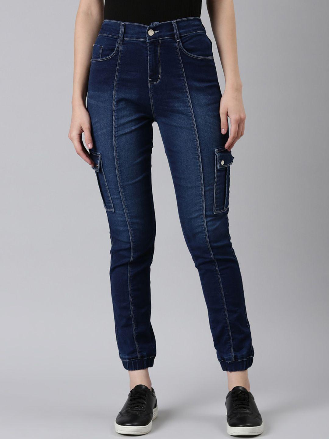 showoff-women-navy-blue-jean-jogger-clean-look-light-fade-acid-wash-stretchable-jeans
