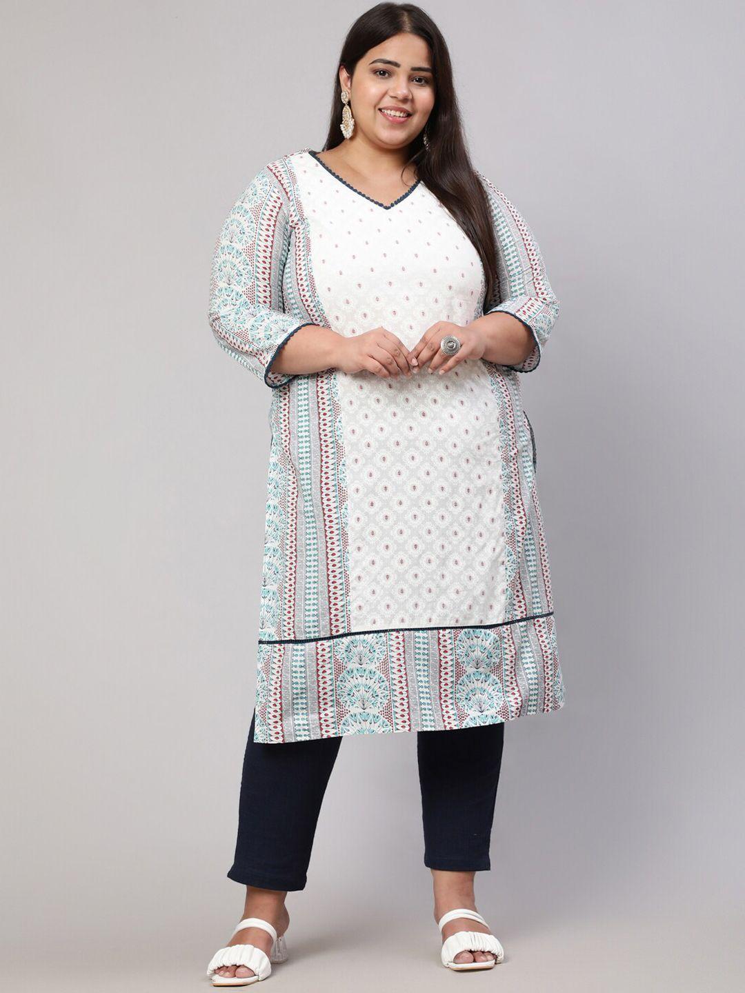 Jaipur Kurti Plus Size Ethnic Motifs Printed Pure Cotton Straight Kurta