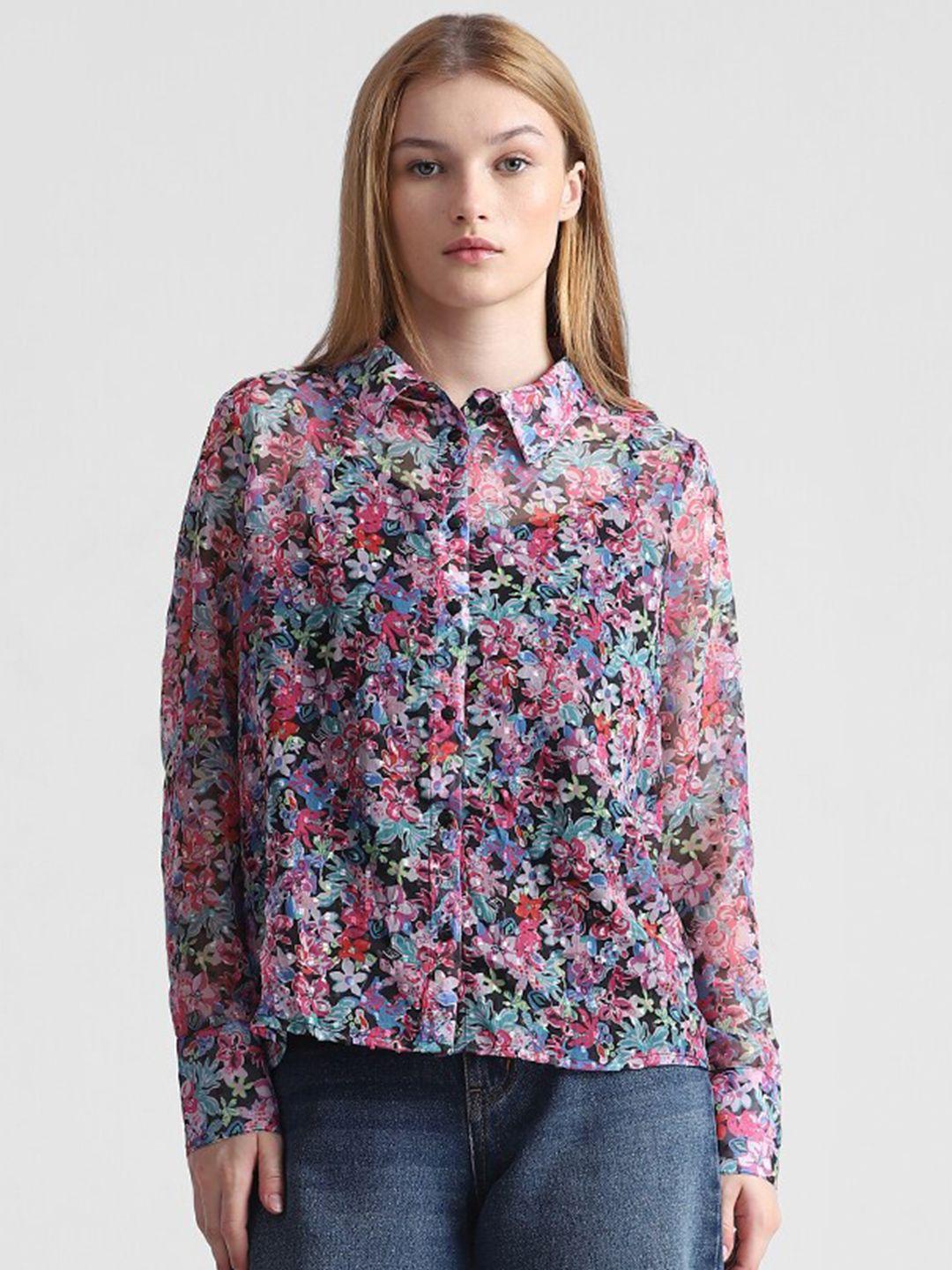 ONLY Slim Fit Floral Printed Spread Collar Casual Shirt