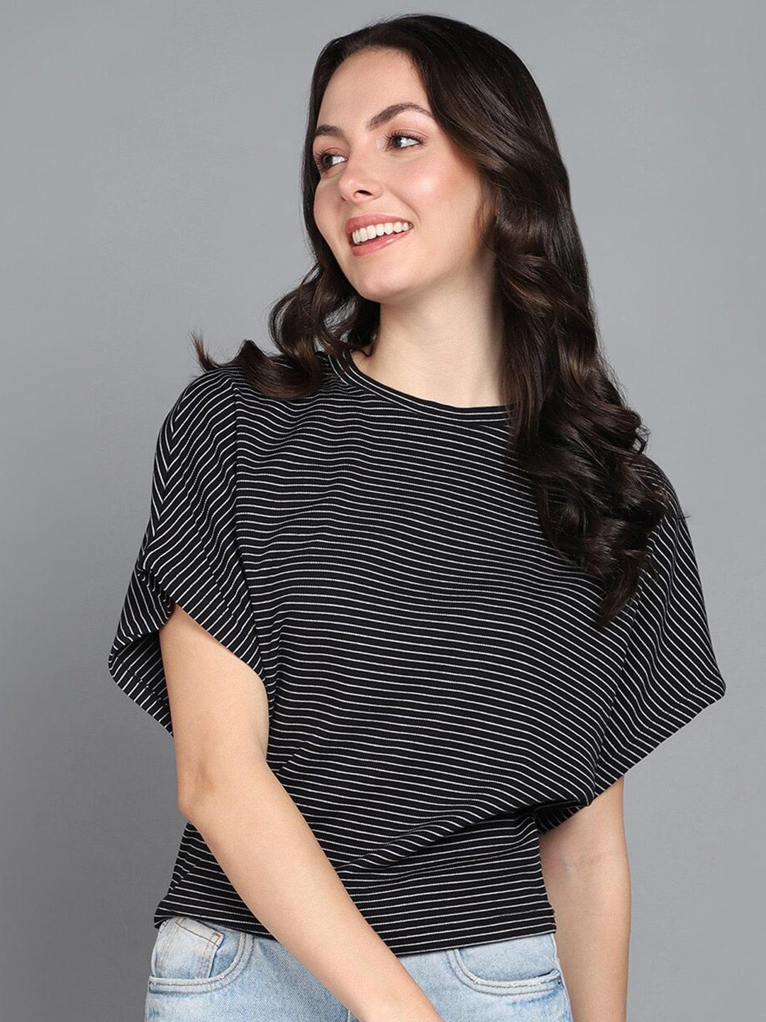 Mast & Harbour Black Striped Extended Sleeves Boxy Top