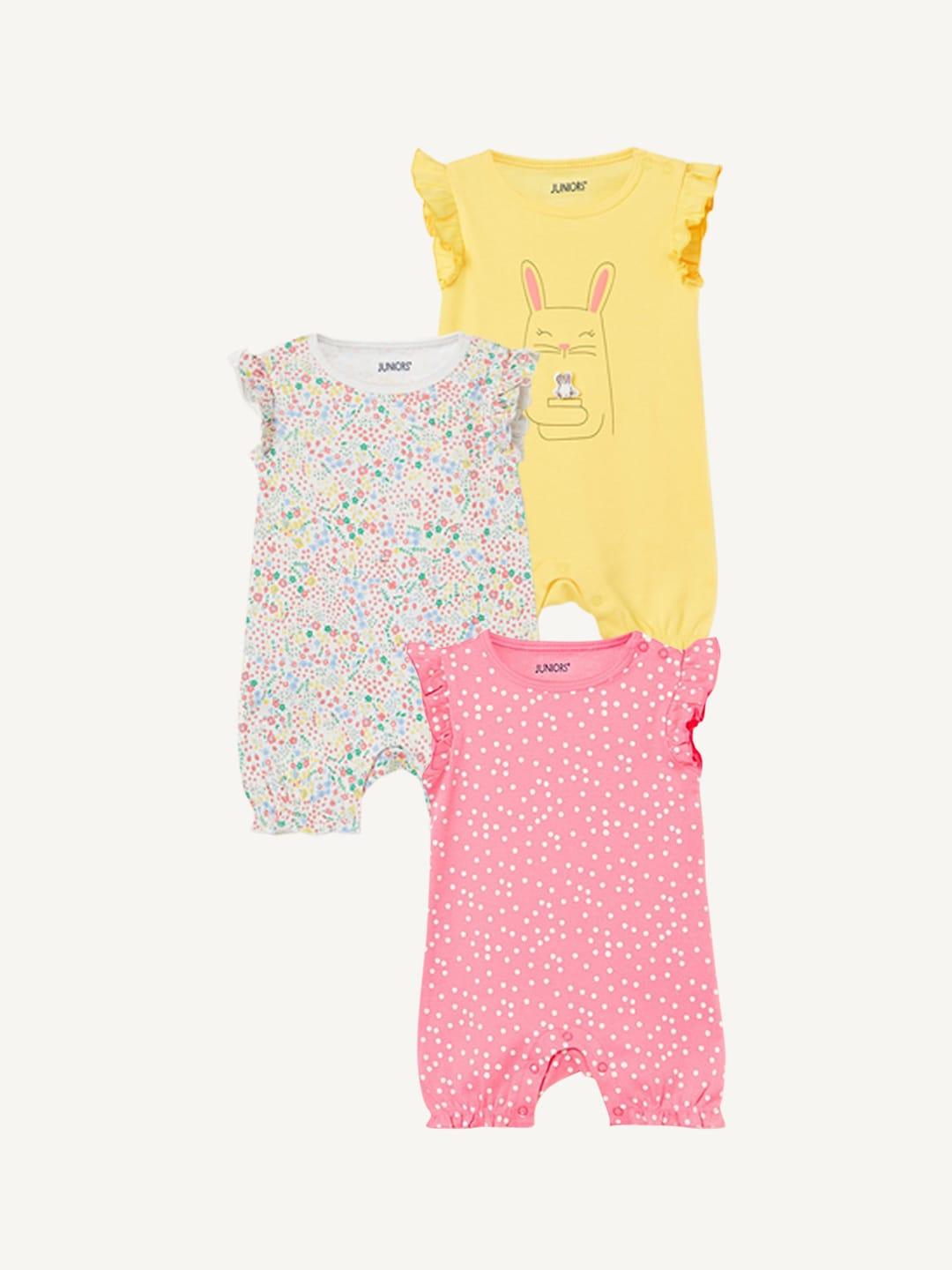 Juniors by Lifestyle Infants Pack Of 3 Printed Pure Cotton Rompers