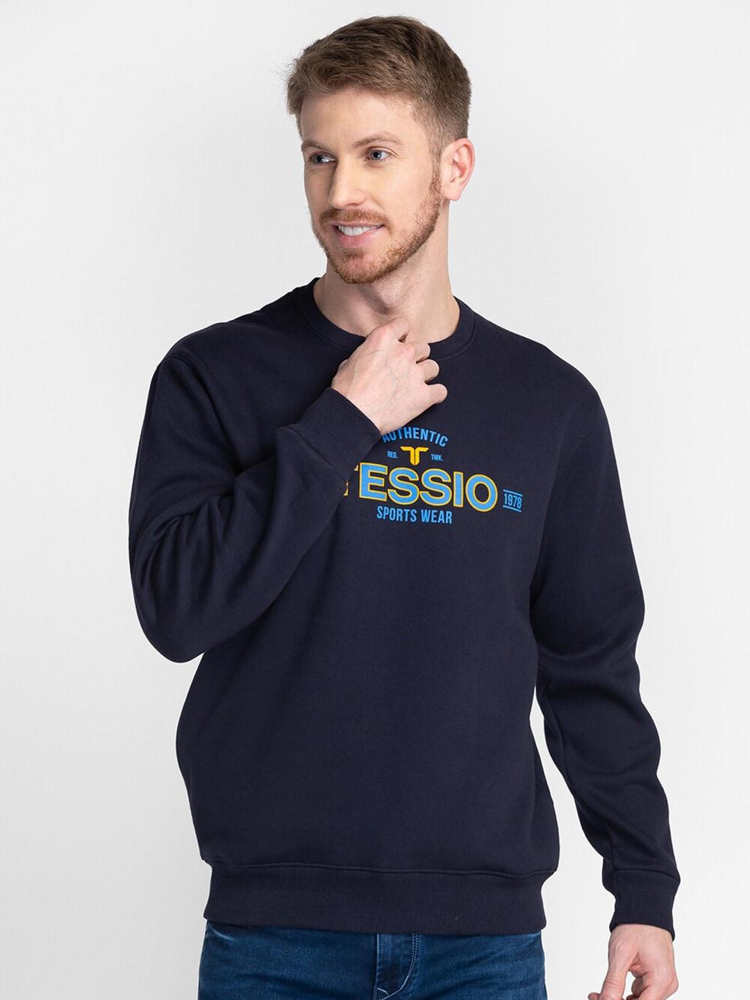 TESSIO Men Navy Blue Printed Sweatshirt