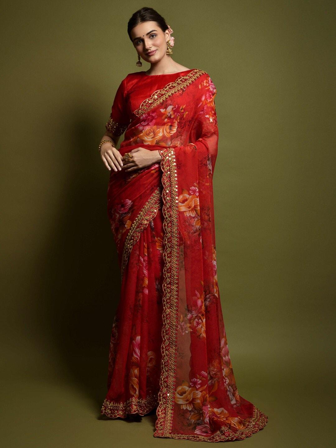anouk-red-&-yellow-floral-printed-&-embroidered-border-pure-georgette-saree