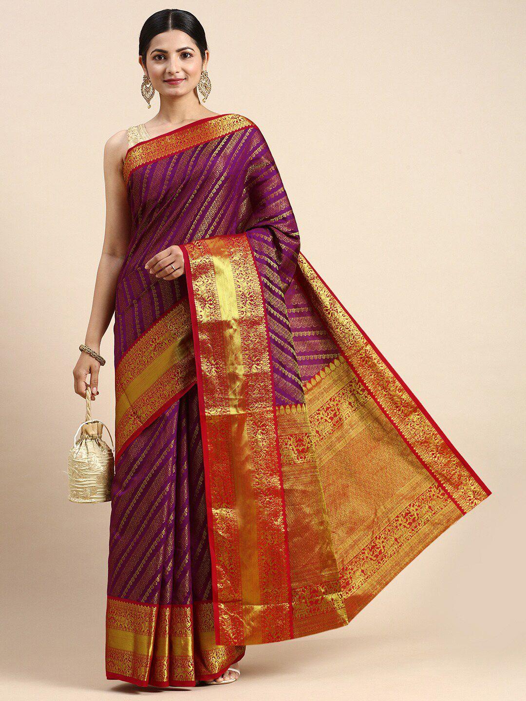 Anaita Purple & Red Woven Design Zari Pure Silk Kanjeevaram Saree