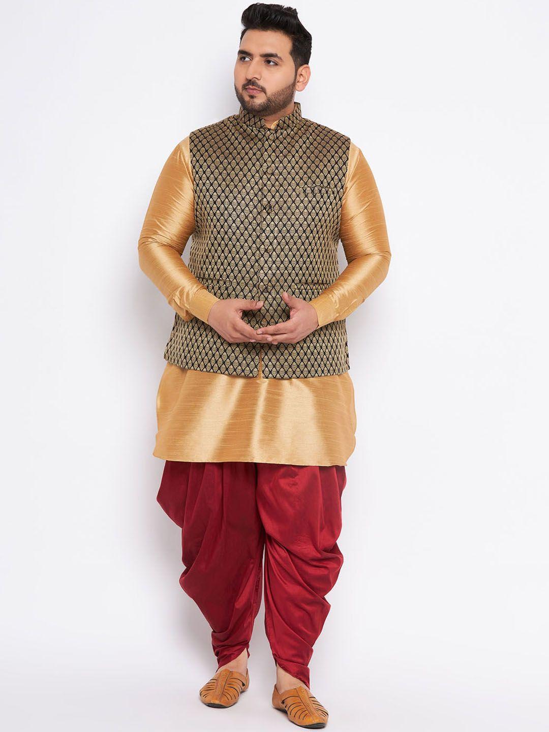 vastramay-plus-men-gold-toned-regular-kurta-with-dhoti-pants