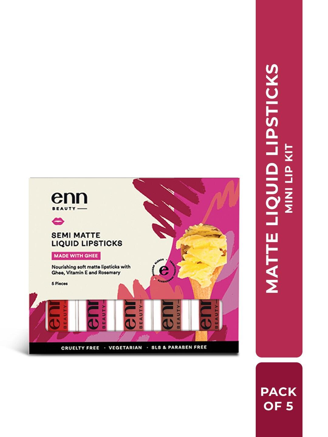 ENN Set Of 5 Semi Matte Mini Liquid Lipsticks with Ghee & Vitamin E - 1.5ml Each