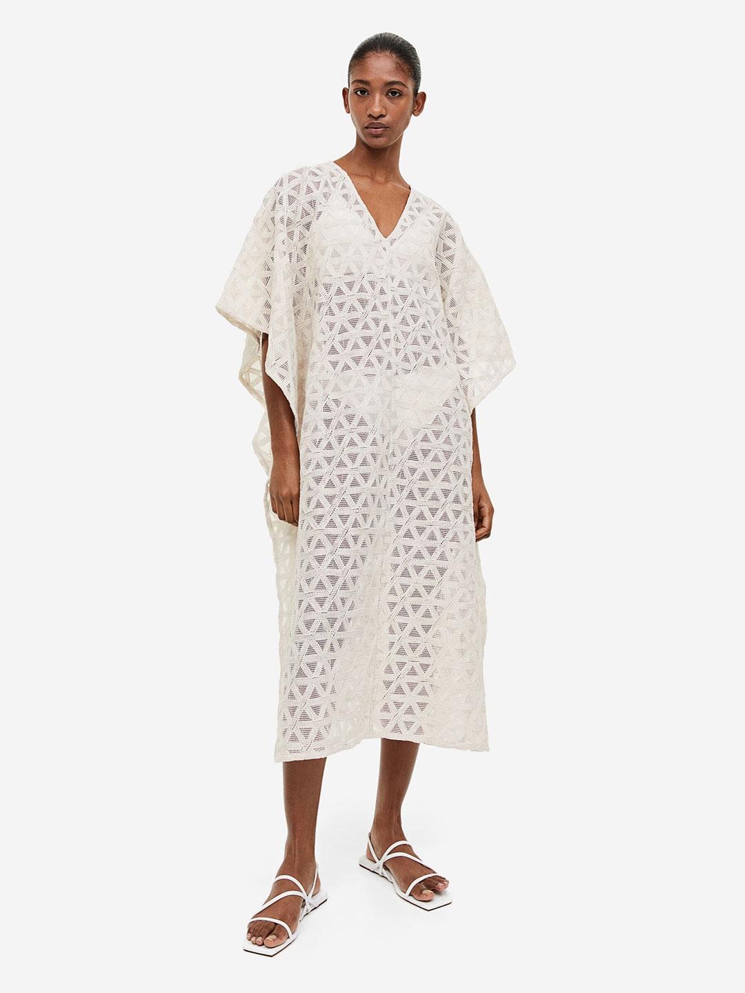 H&M Self Design Lace Details Oversized Kaftan Night Dress