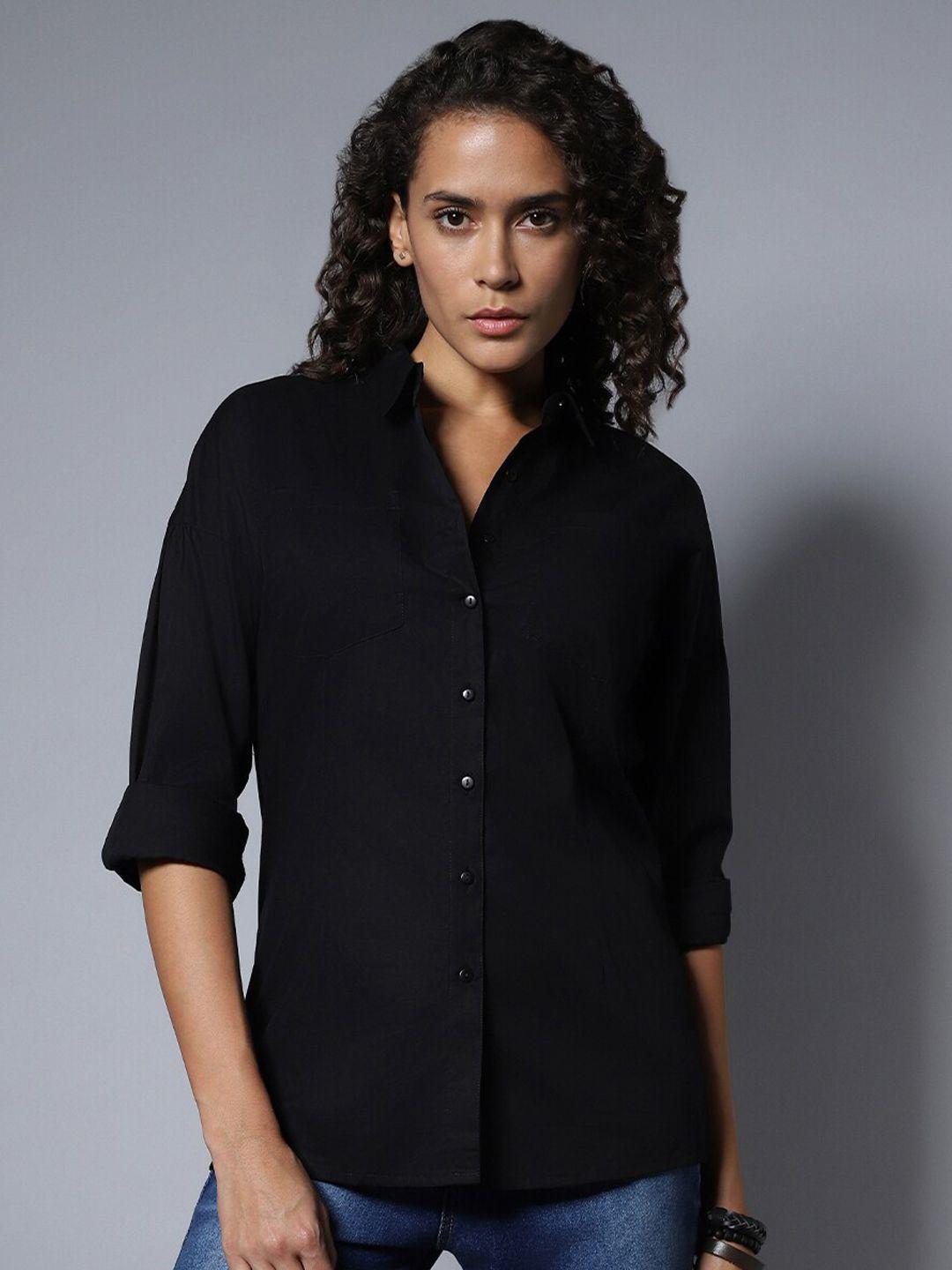 high-star-cotton-spread-collar-long-sleeves-solid-regular-longline-shirt