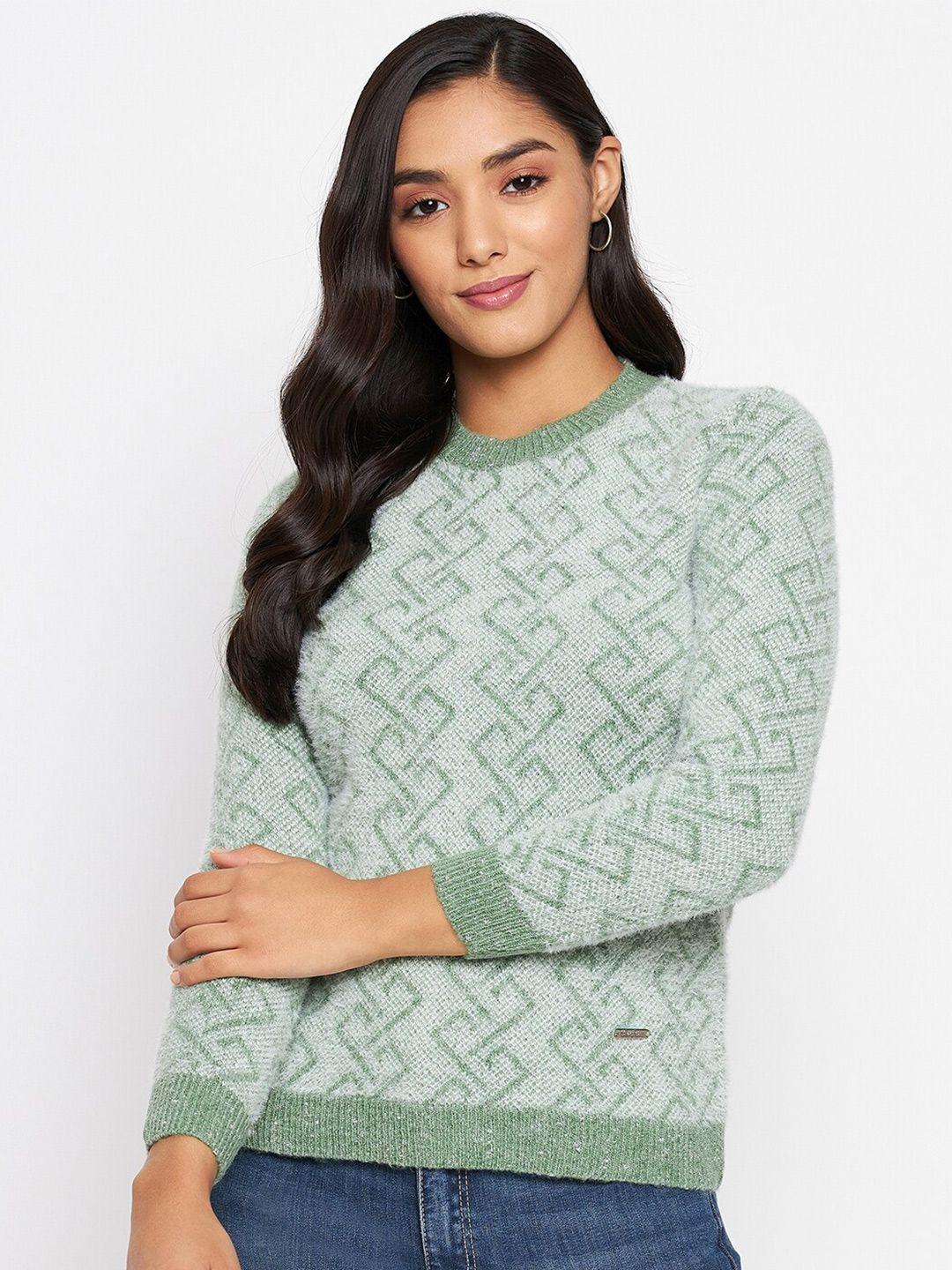 CLAPTON Women Green Printed Woollen Pullover