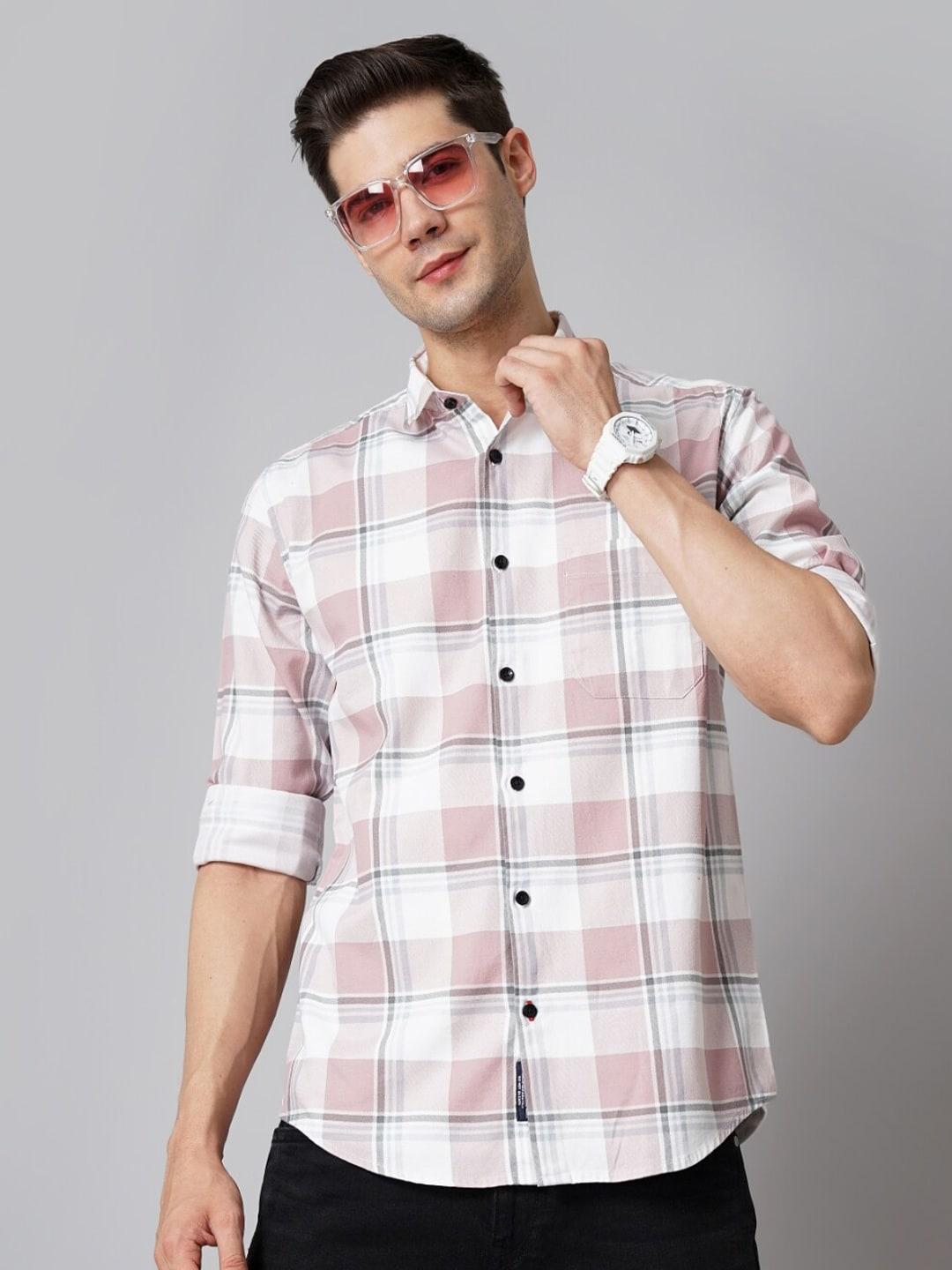 PAUL STREET Men Pink Standard Slim Fit Tartan Checks Opaque Checked Casual Shirt