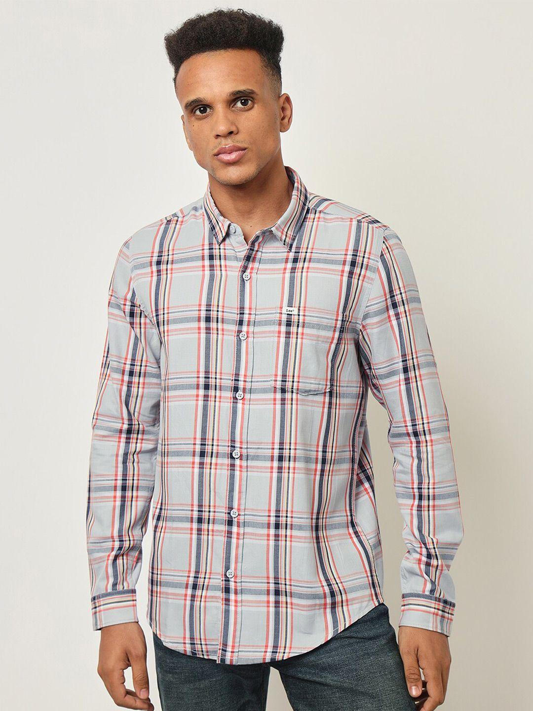 lee-slim-fit-checked-spread-collar-long-sleeves-cotton-casual-shirt
