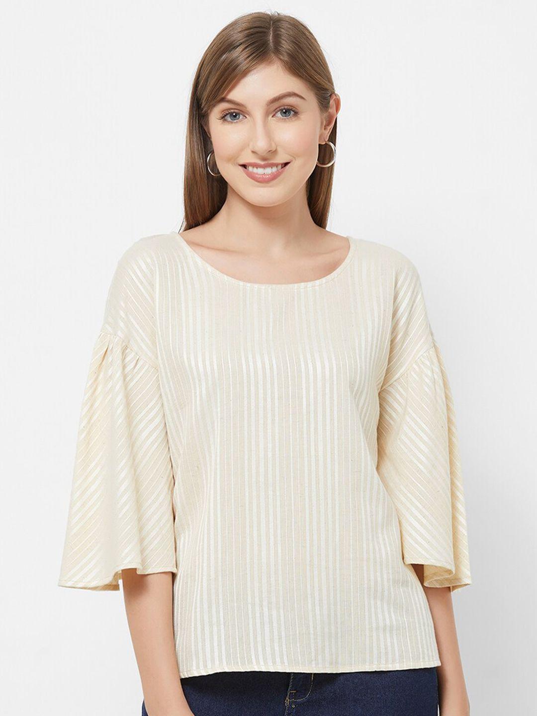fusion-beats-striped-bell-sleeve-cotton-top