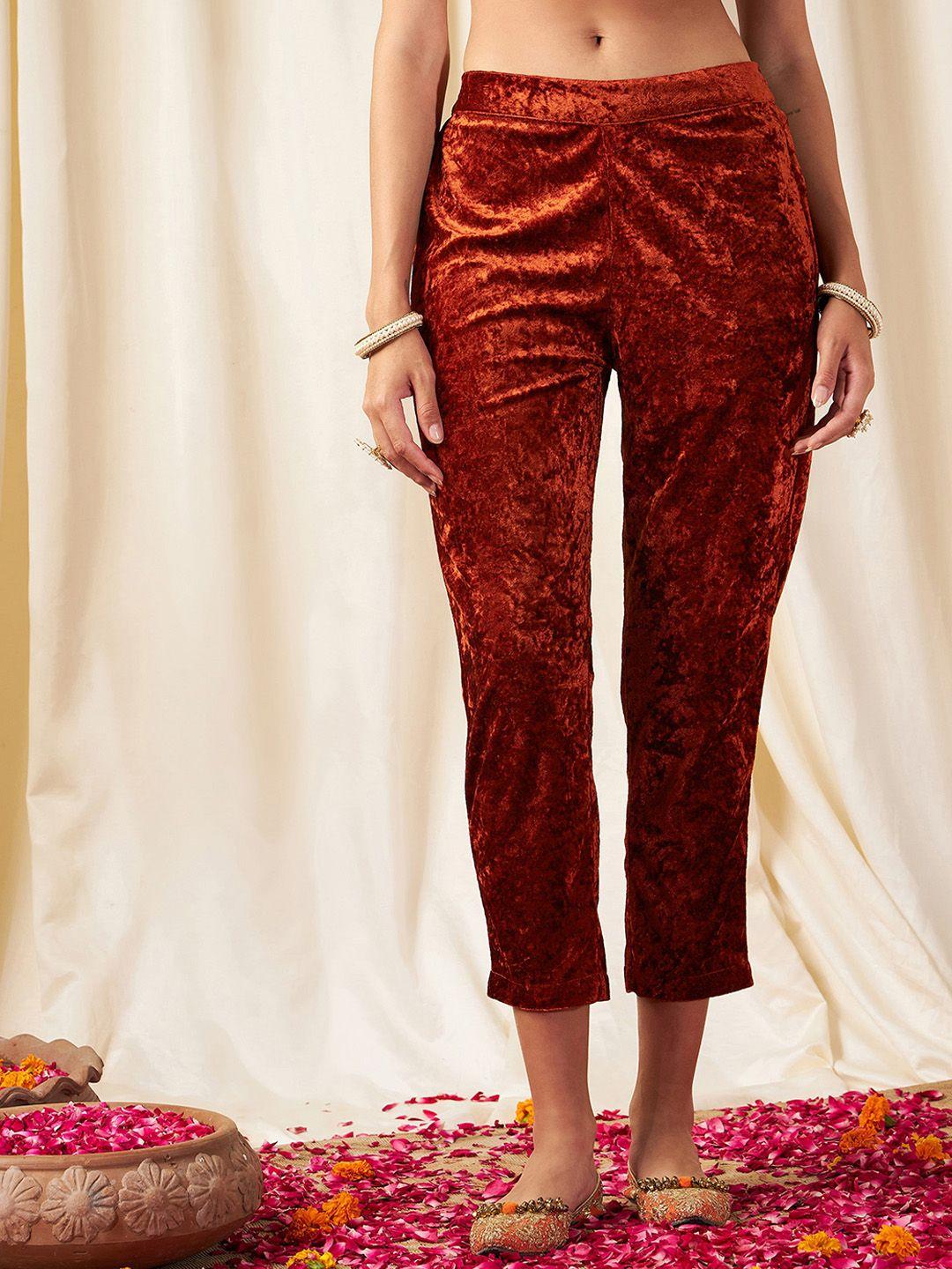 shae-by-sassafras-women-rust-tapered-fit-velvet-trousers