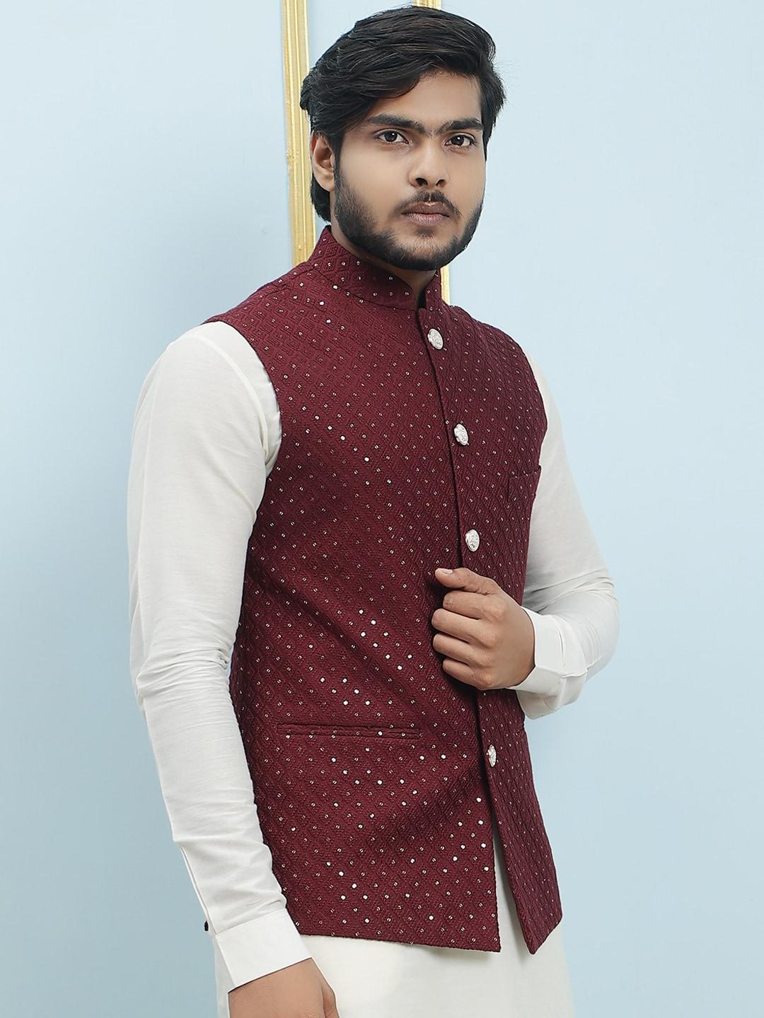 See Designs Embroidered Sequined Slim-Fit Nehru Jackets