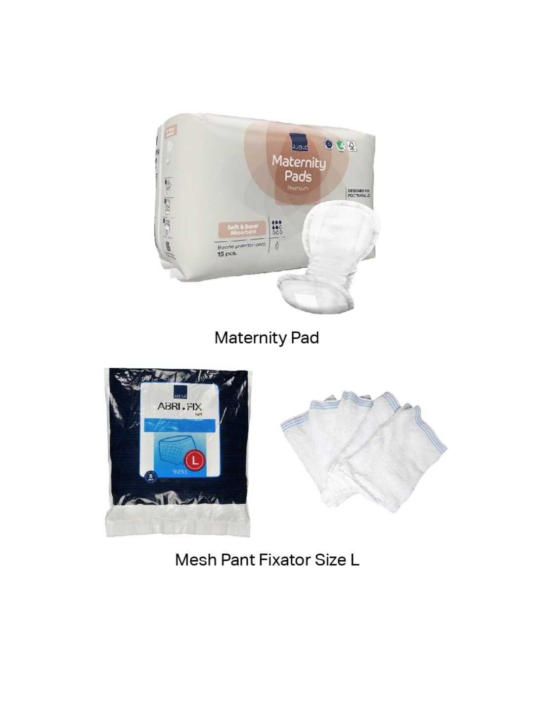 Abena Set Of 15 Maternity Pads with 5 Mesh Fixator Pants - Size L